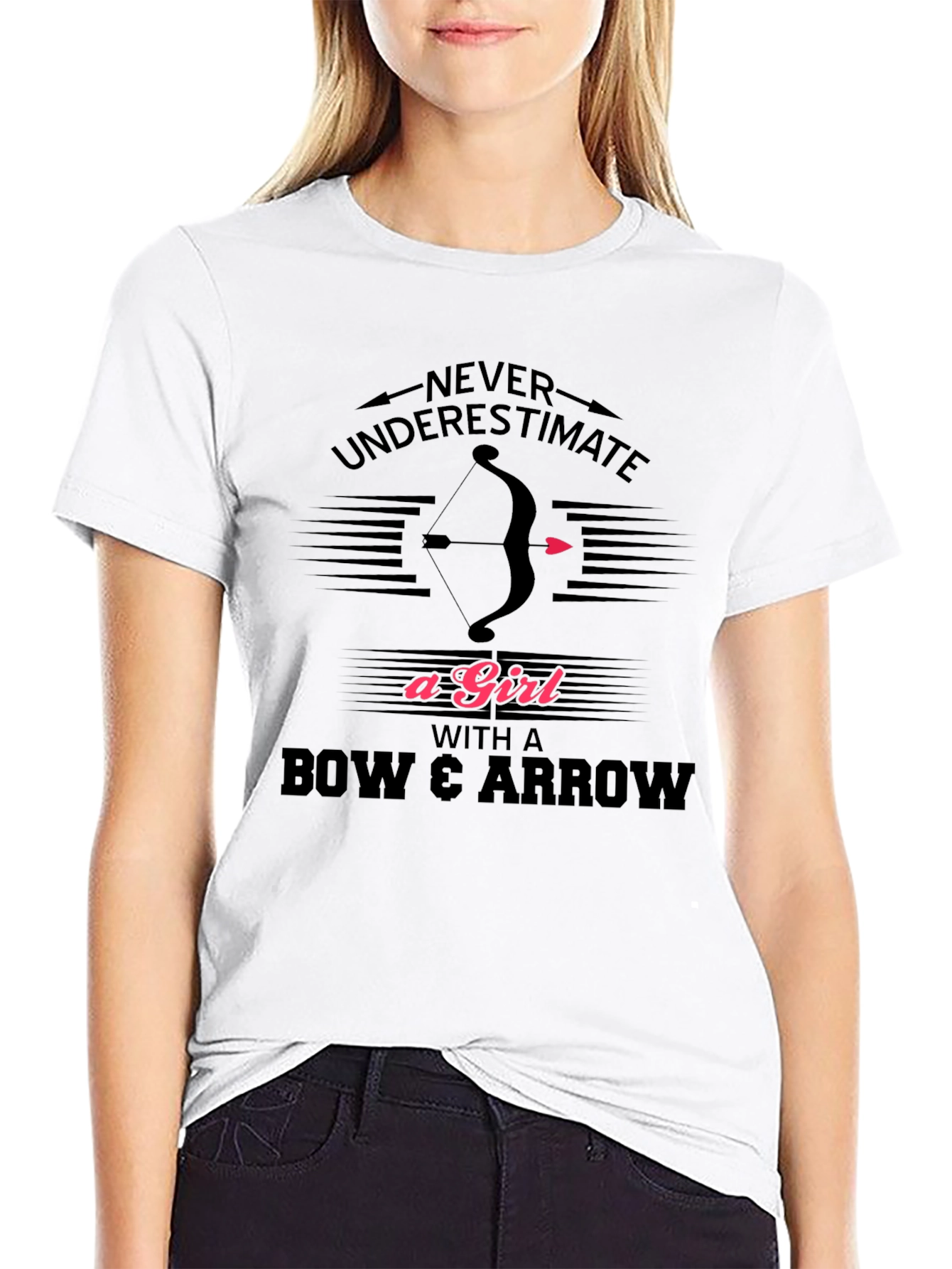 Black Never Underestimate A Girl Bow Arrow T-Shirt view 9