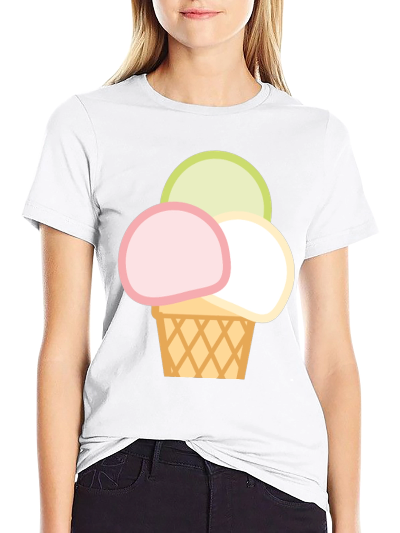 Black Ice Cream Scoop Graphic Tee - Casual Cotton T-Shirt view 9