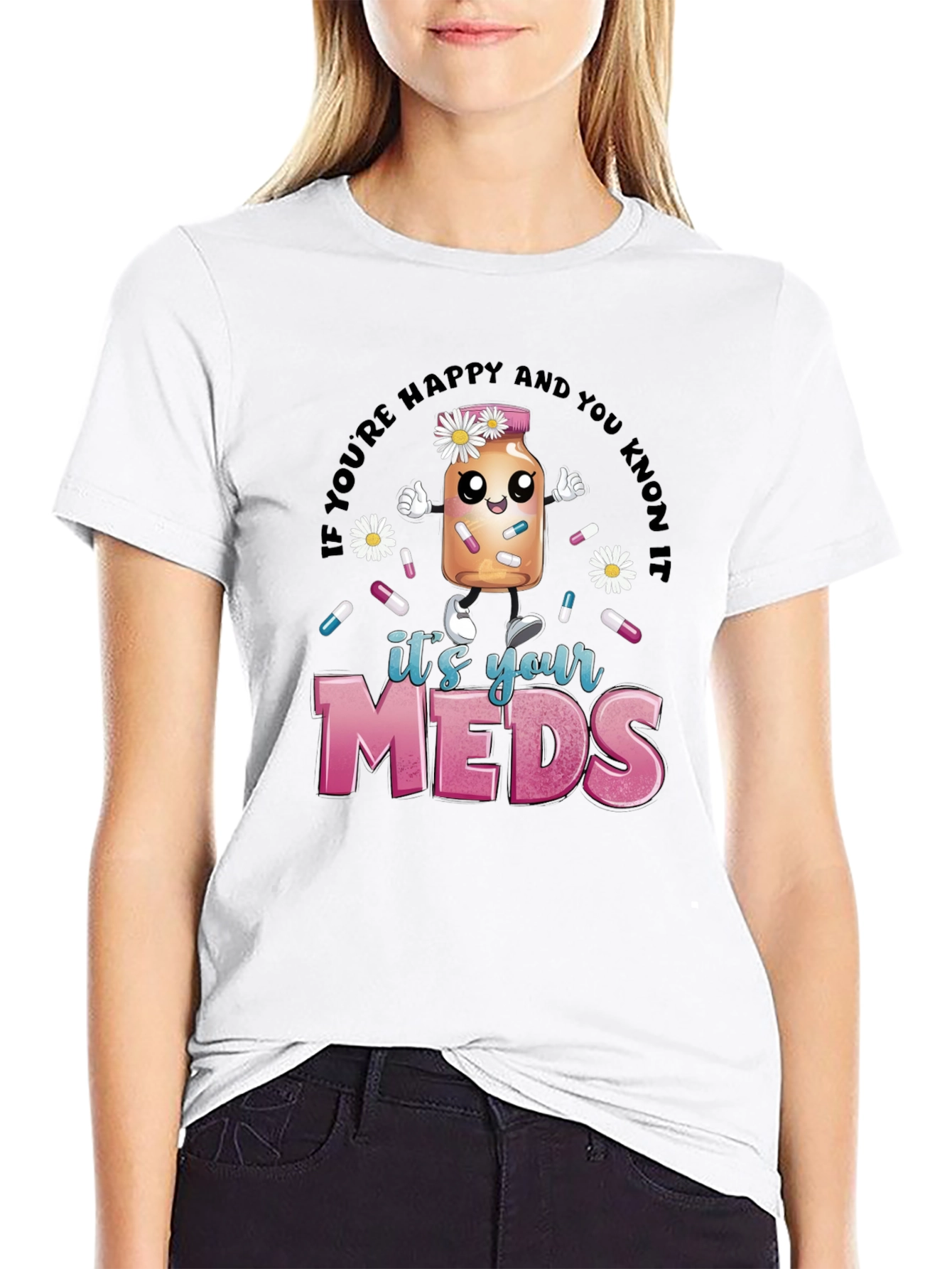 Black Humorous 'It's Your Meds' Graphic T-Shirt view 9