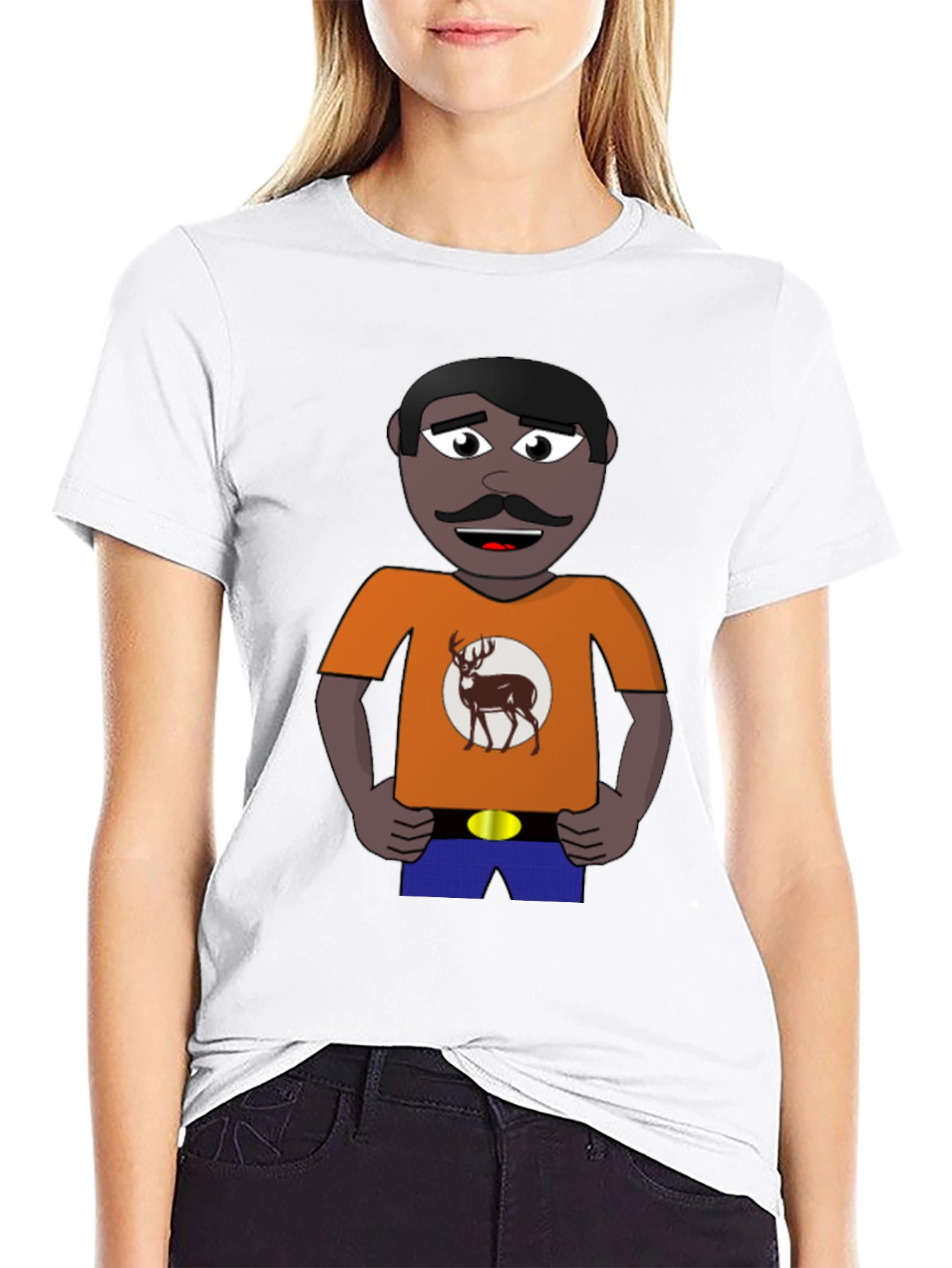 Black Cartoon Man with Deer Graphic T-Shirt view 9
