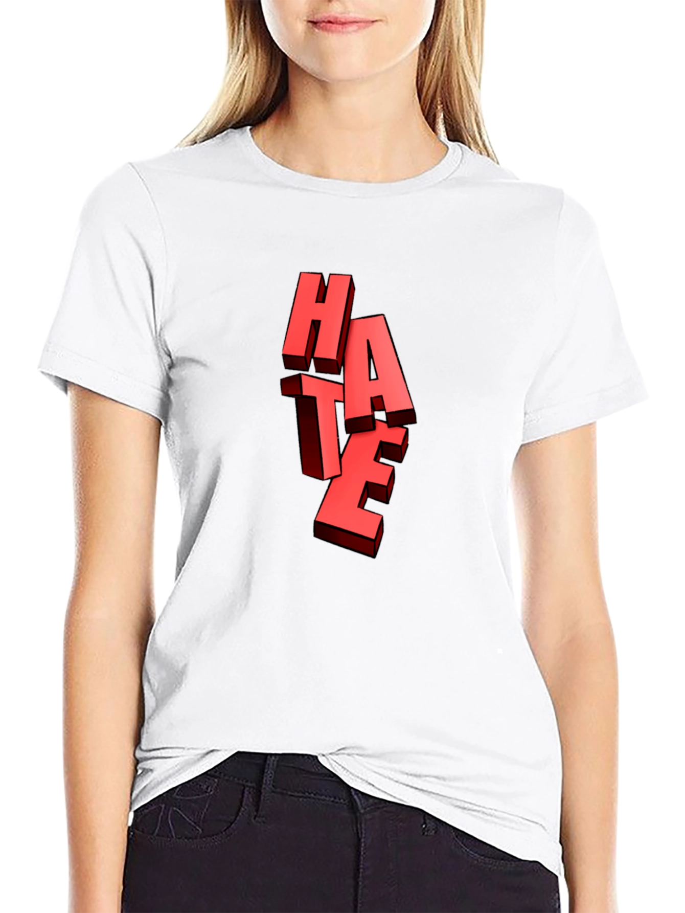 Black Bold "HATE" Graphic Tee - Edgy Statement Shirt view 9