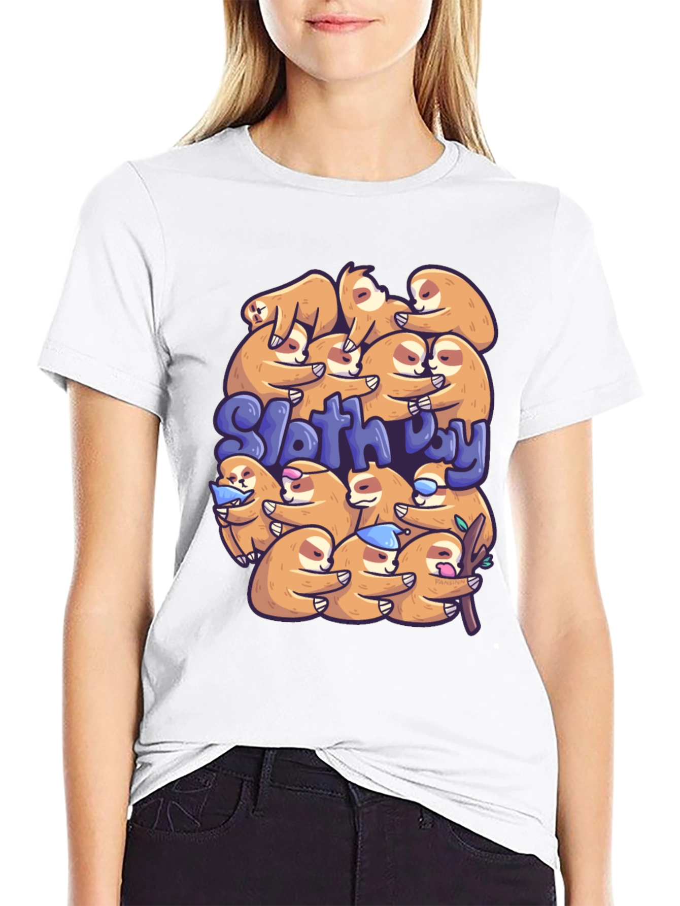 Black Cute Sloth Day T-Shirt view 9