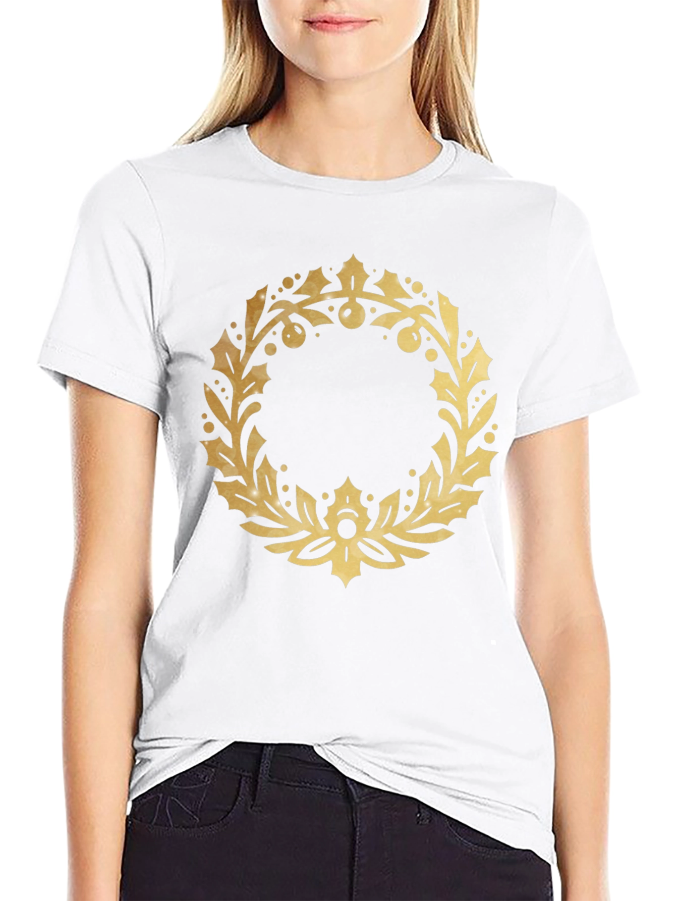 Black Gold Wreath Graphic Black T-Shirt view 9