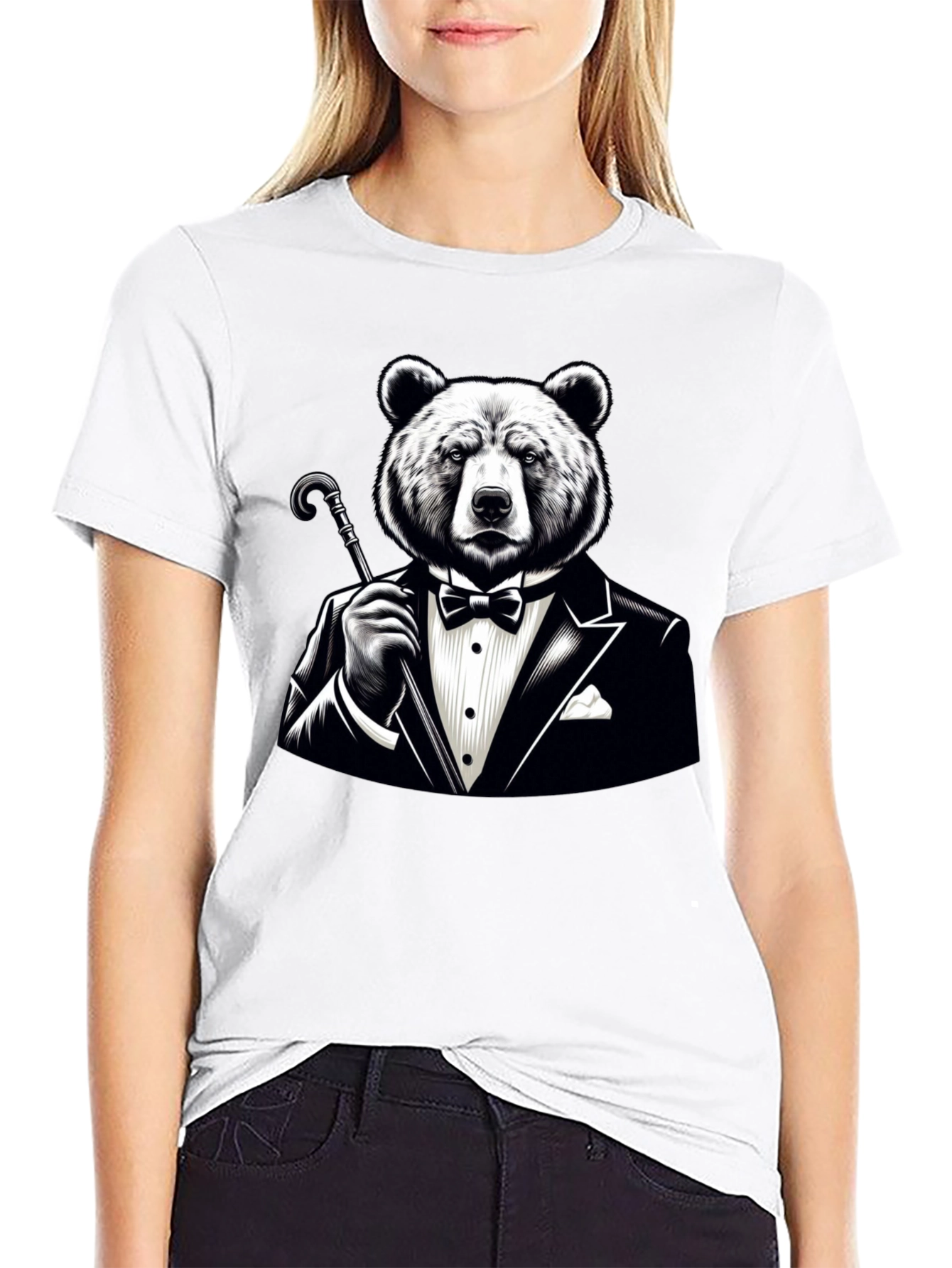 Black Bear in Tuxedo Graphic T-Shirt - Stylish Novelty Tee view 9