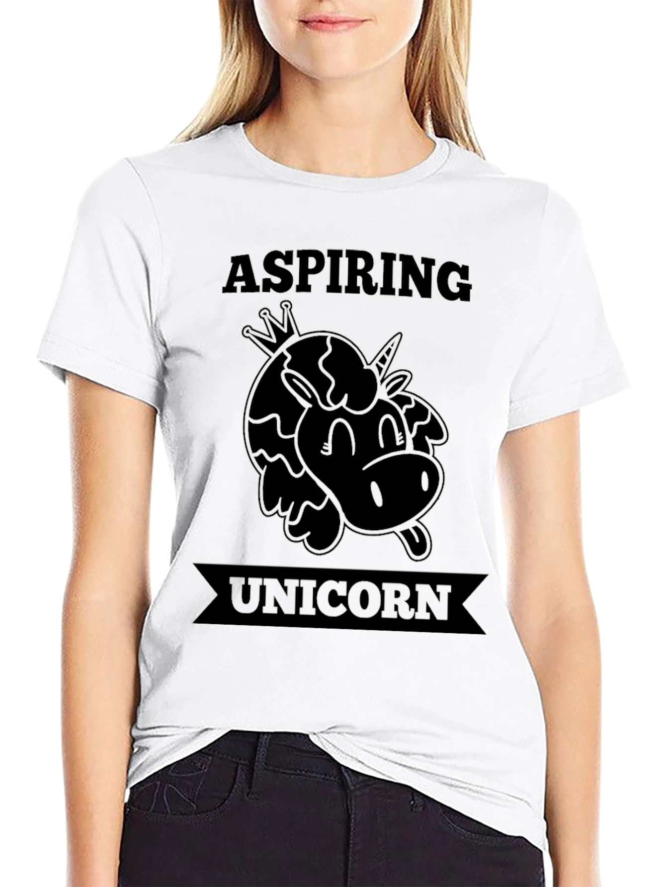 Black Aspiring Unicorn Black T-Shirt - Novelty Tee view 9