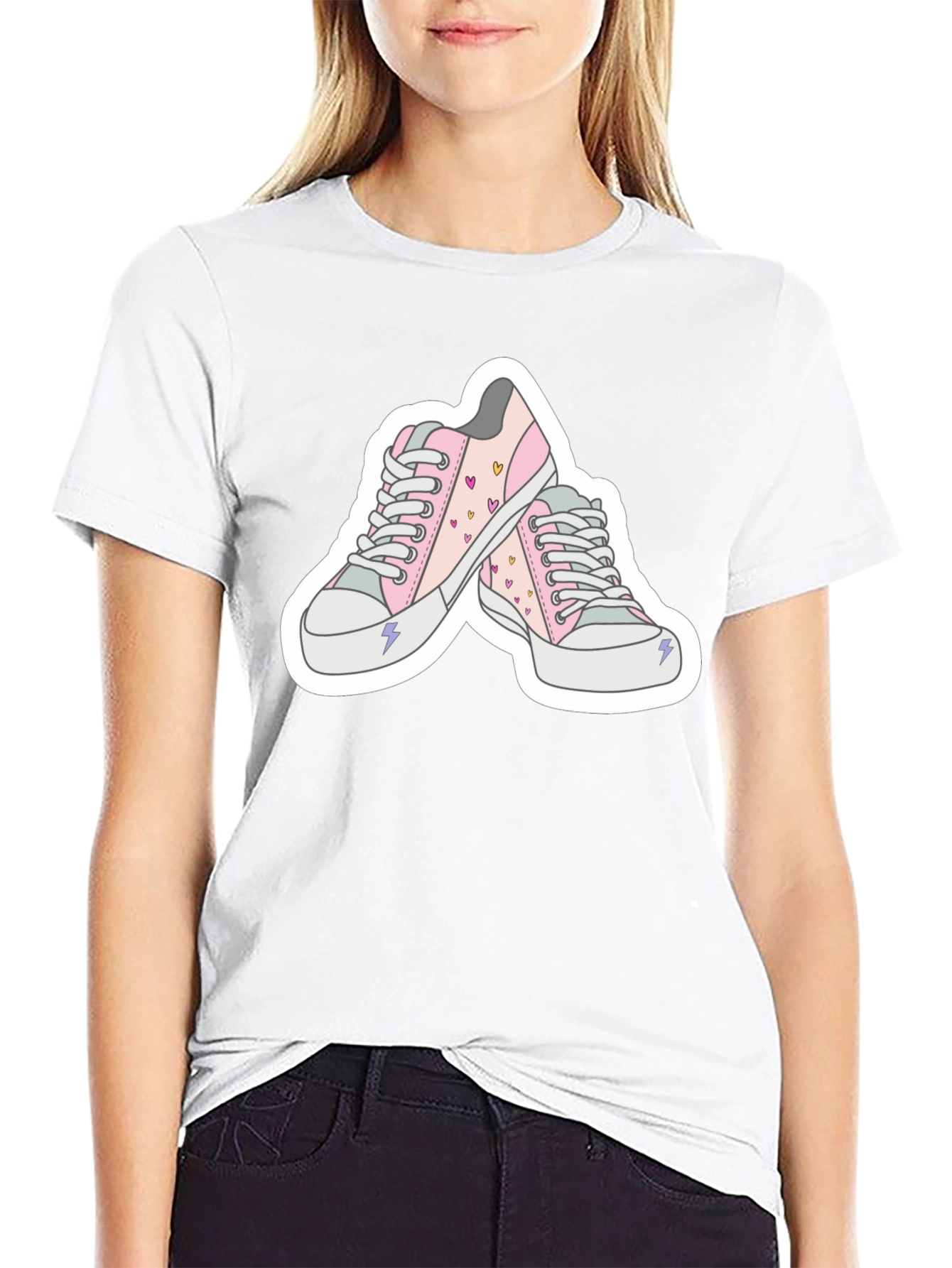 Black Sneaker Tee - Pink Heart Sneakers view 9