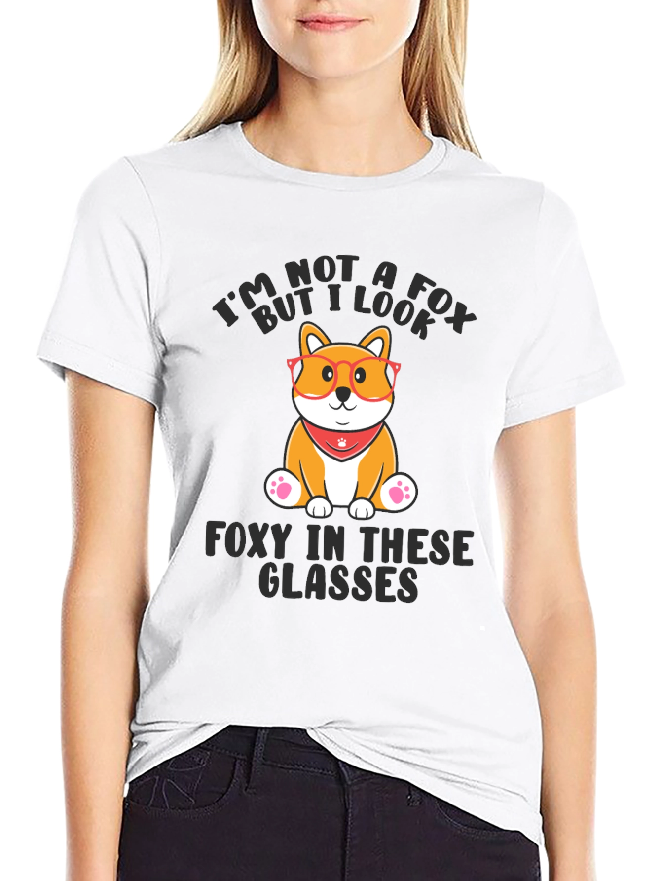 Black Funny Dog T-Shirt - Not a Fox Foxy in Glasses view 9