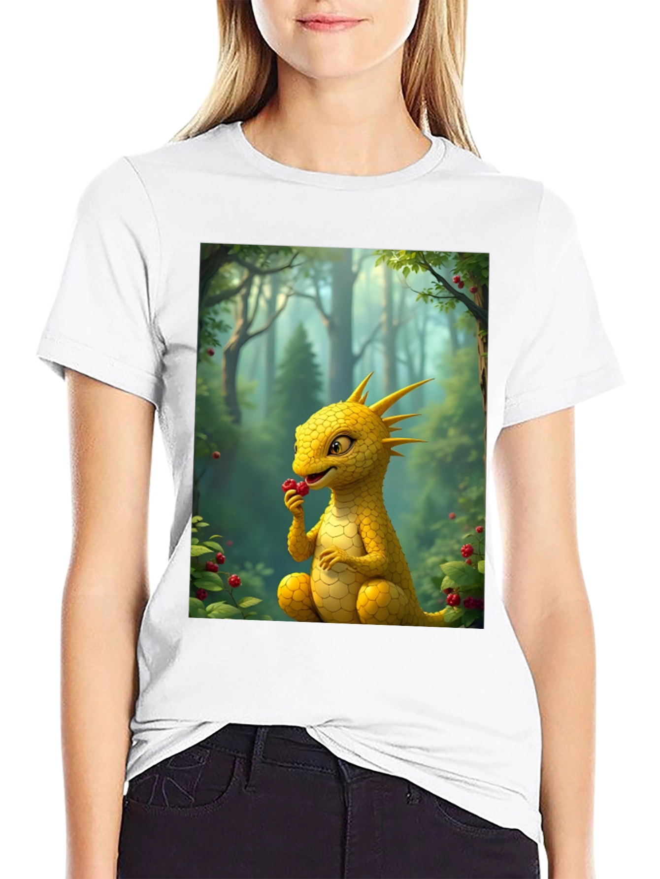 Black Cute Dragon Eating Berries Graphic Tee view 9