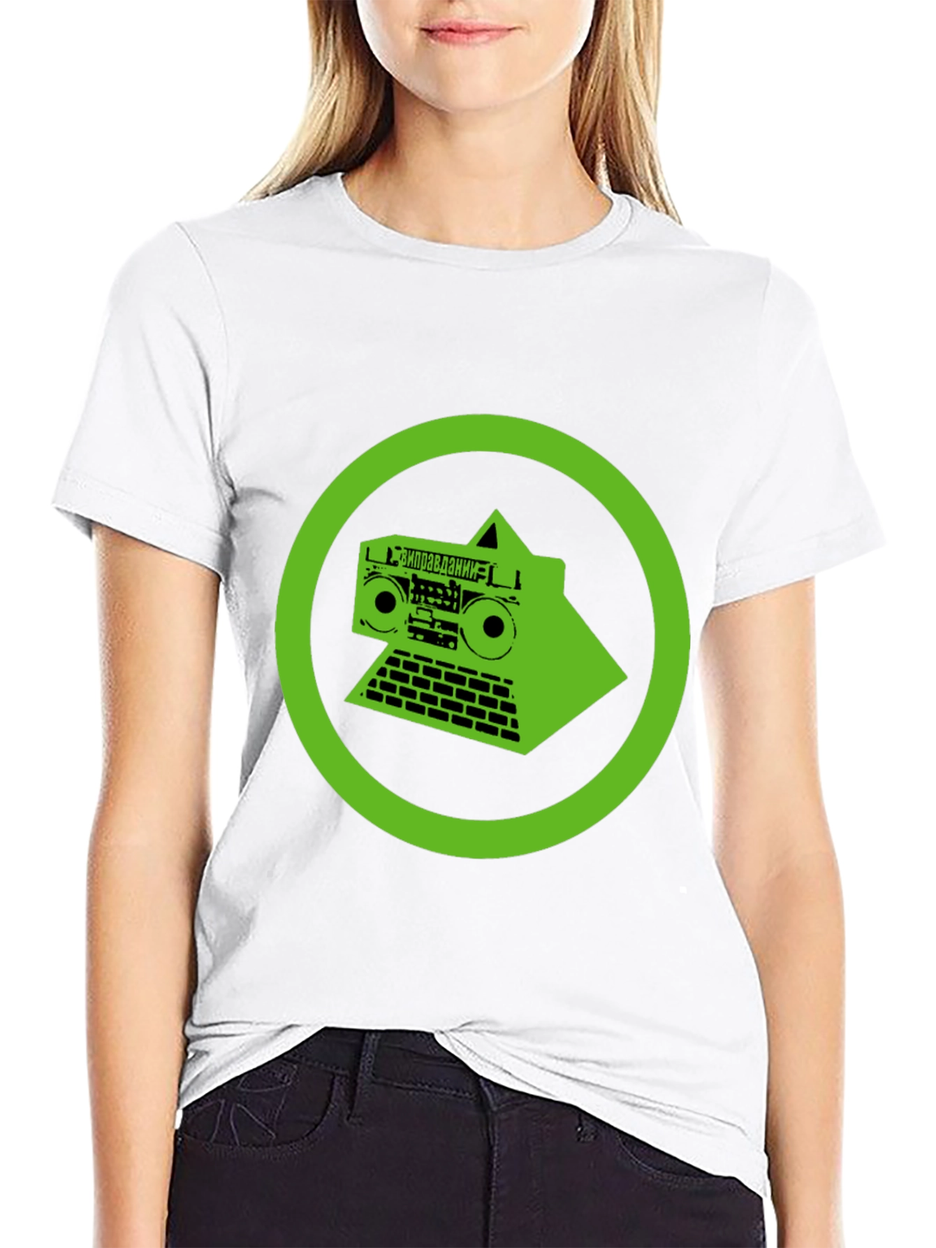 Black Green Circuit Boombox Black T-Shirt view 9