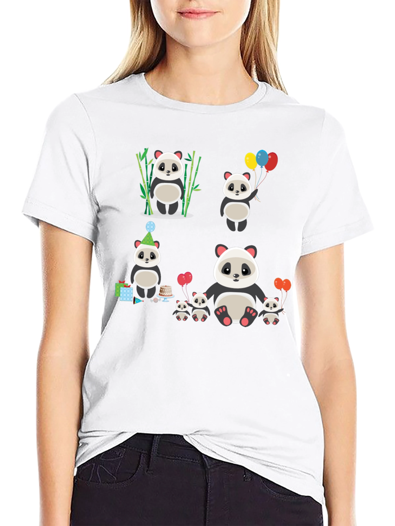 Black Cute Panda Family T-Shirt view 9
