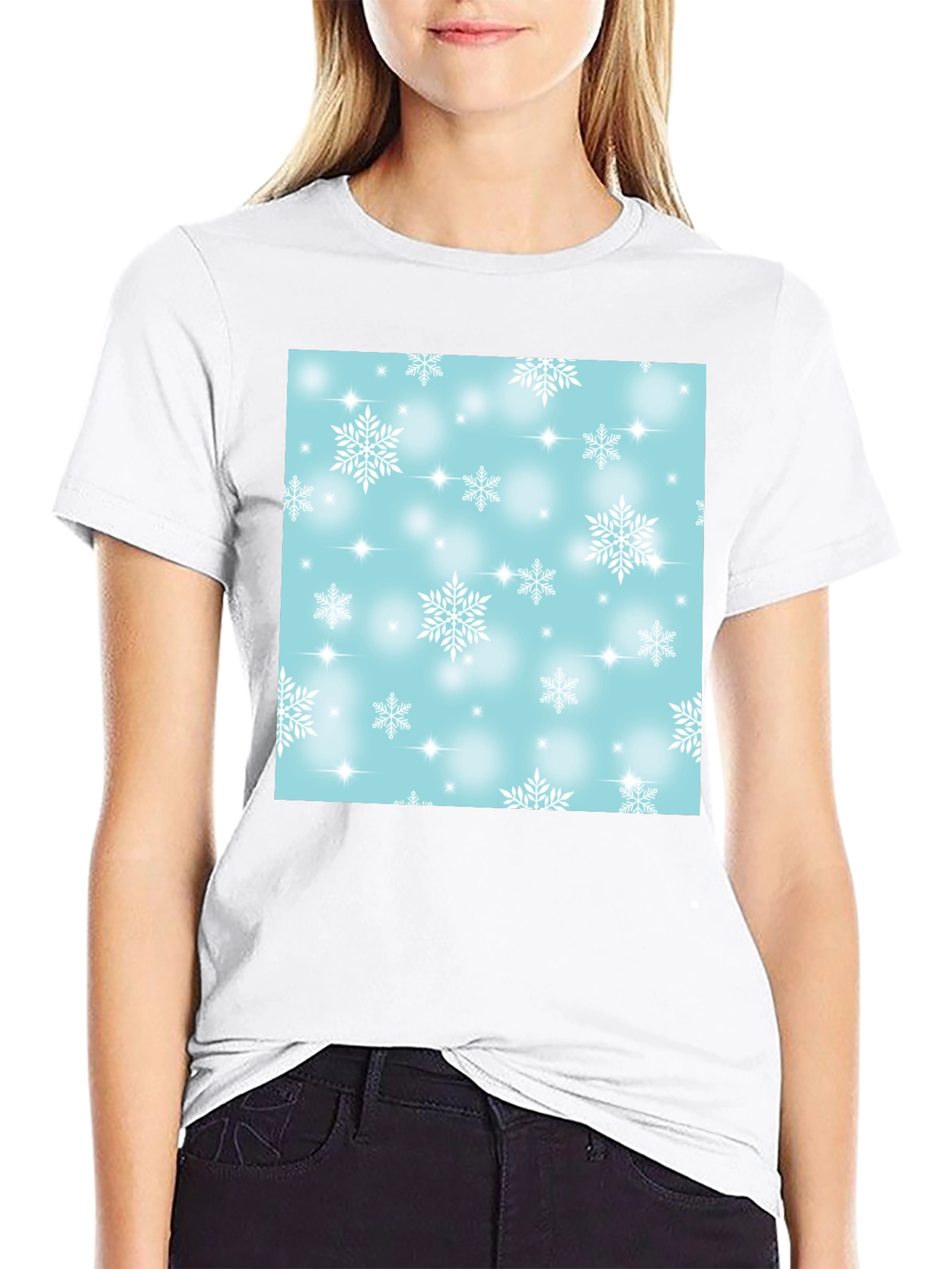 Black Snowflake Pattern T-Shirt - Winter Festive Tee view 9