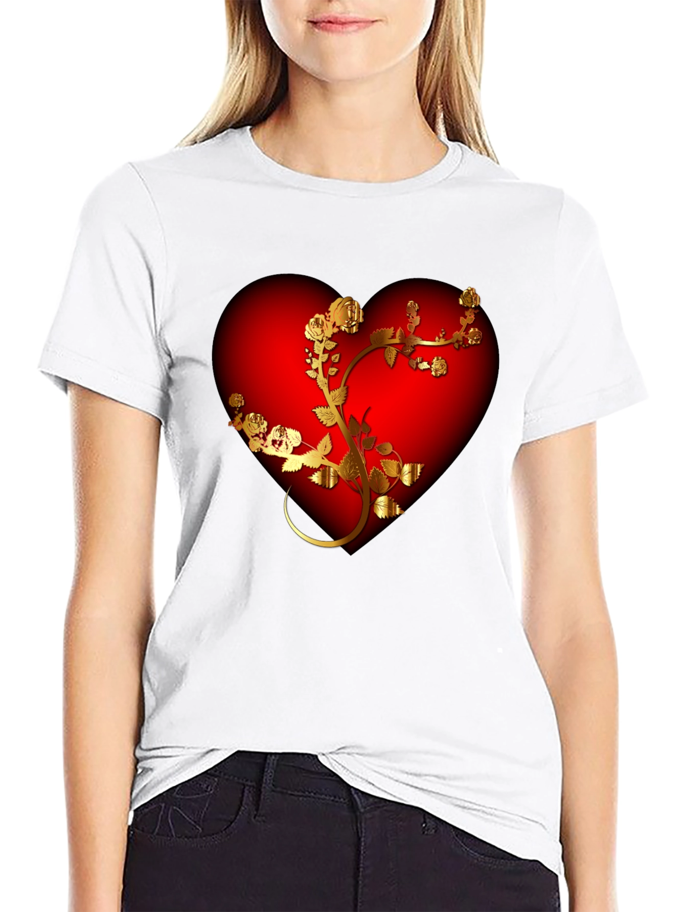 Black Romantic Heart & Rose T-Shirt - Black view 9