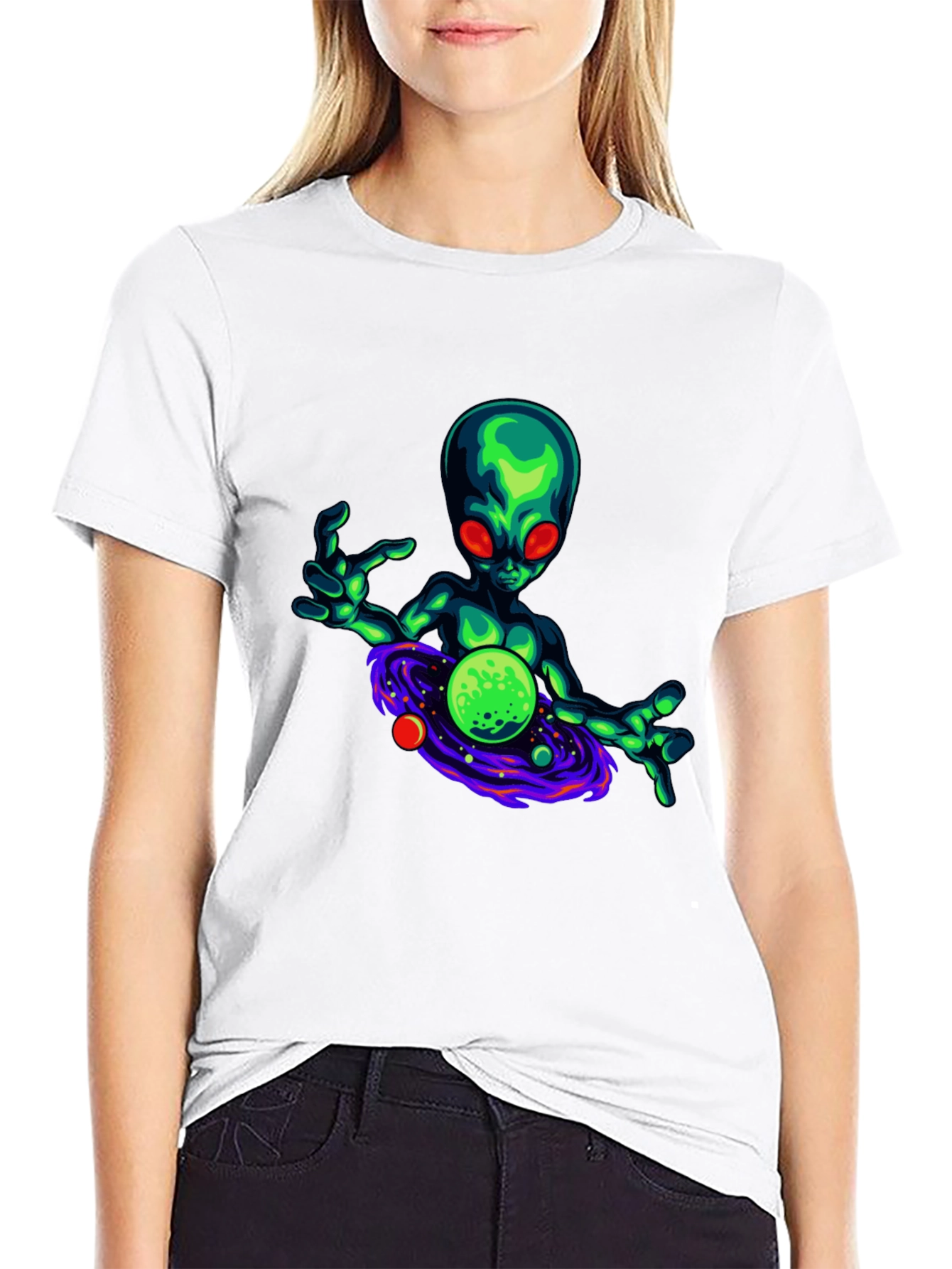 Black Alien Graphic T-Shirt - Black Cotton Blend view 9
