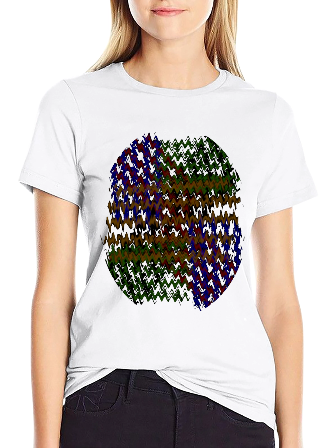 Black Abstract Wavy Pattern Black T-Shirt view 9