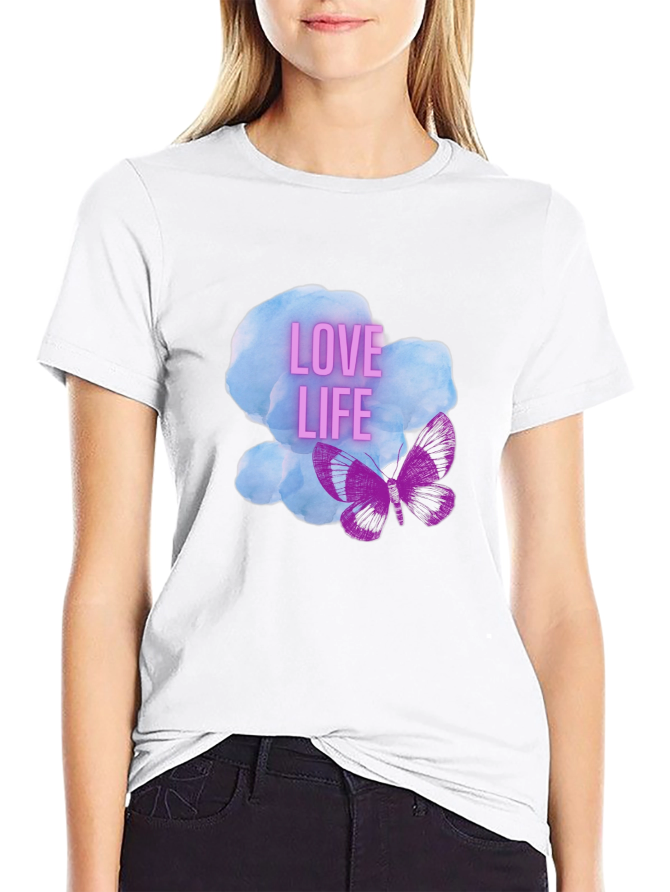 Black Love Life Butterfly Graphic Tee - Stylish Black T-Shirt view 9