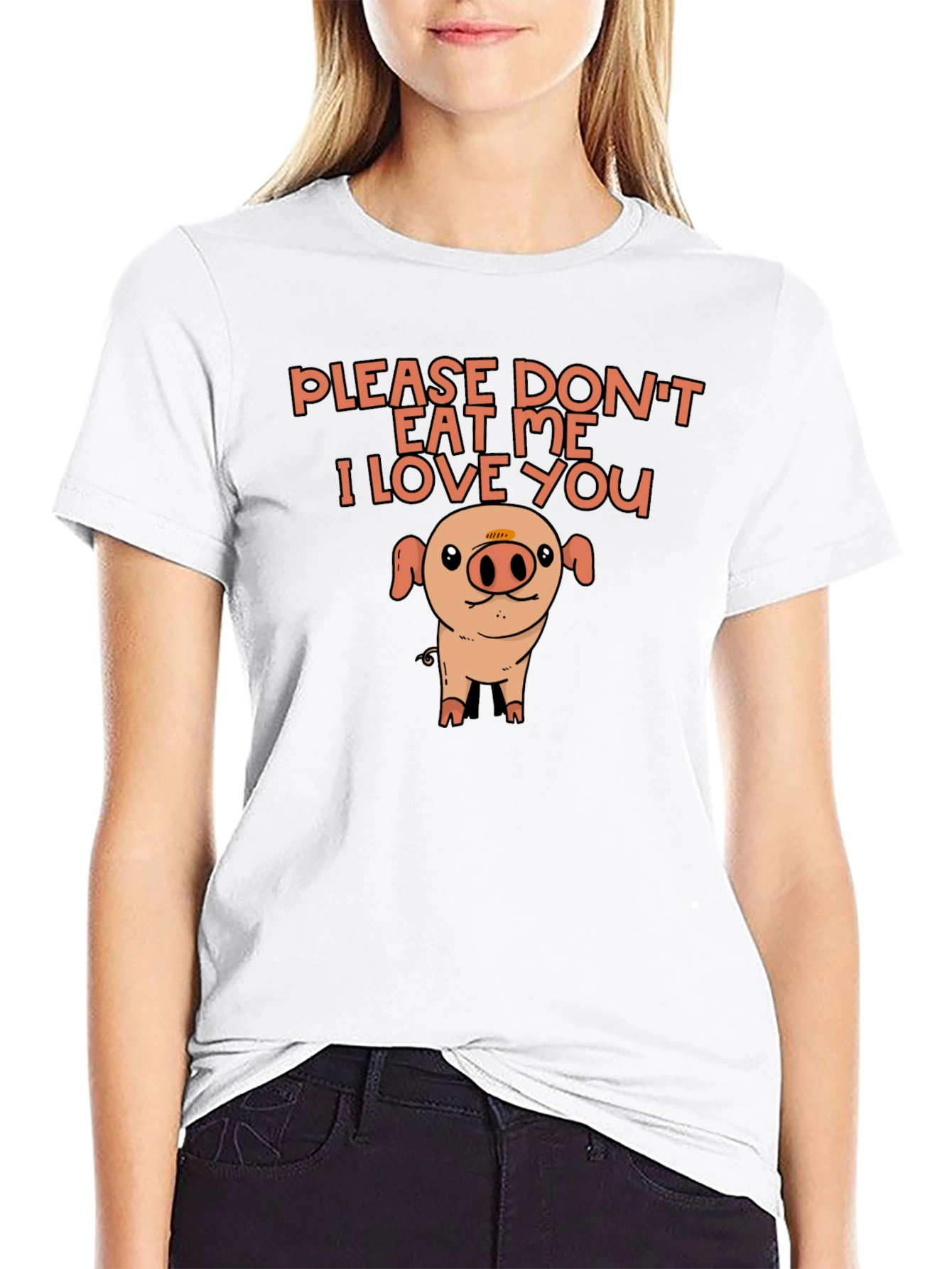 Black Cute Pig Black T-Shirt: Please Don't Eat Me view 9