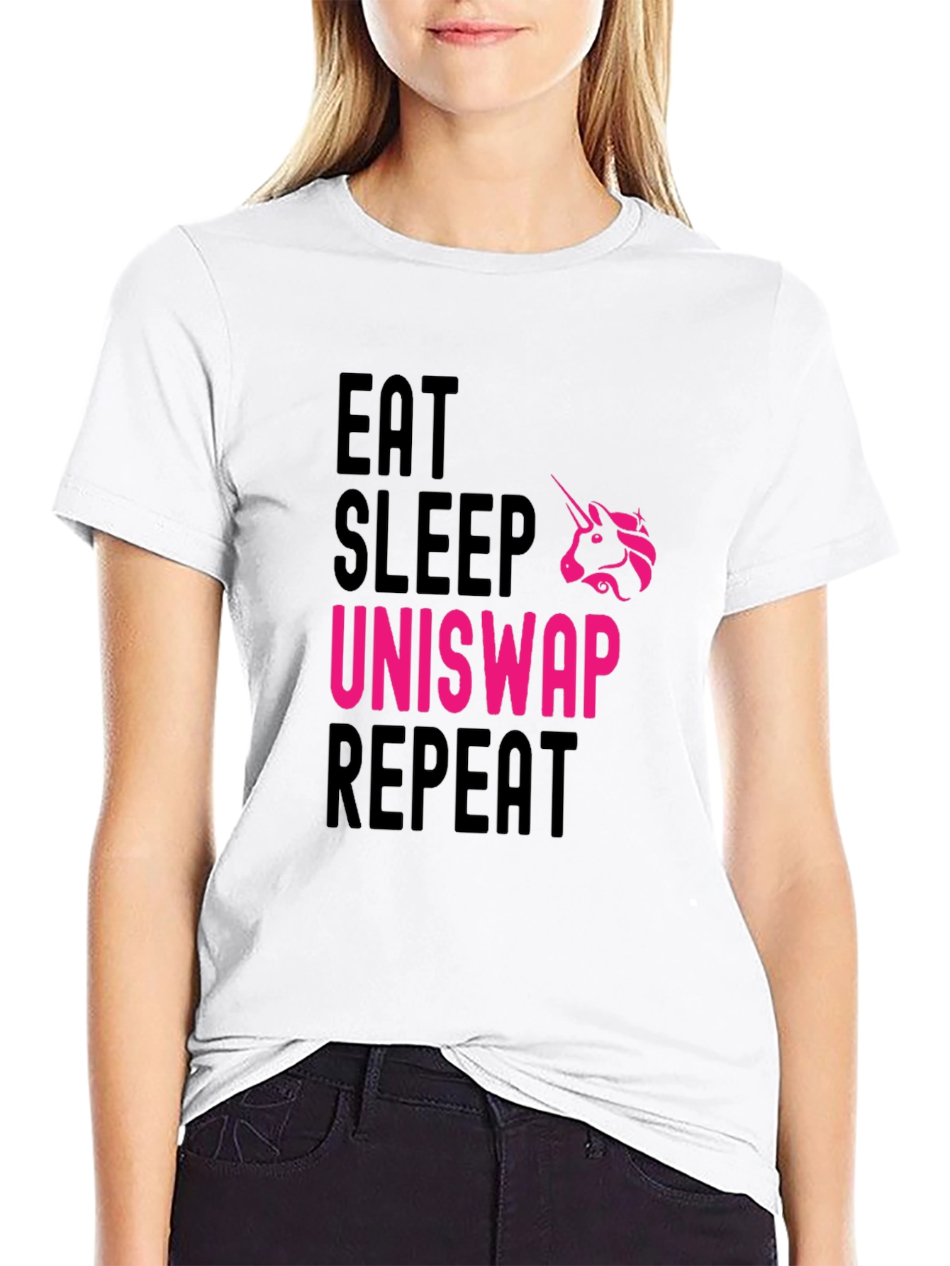 Black Eat Sleep Uniswap Repeat Black T-Shirt view 9