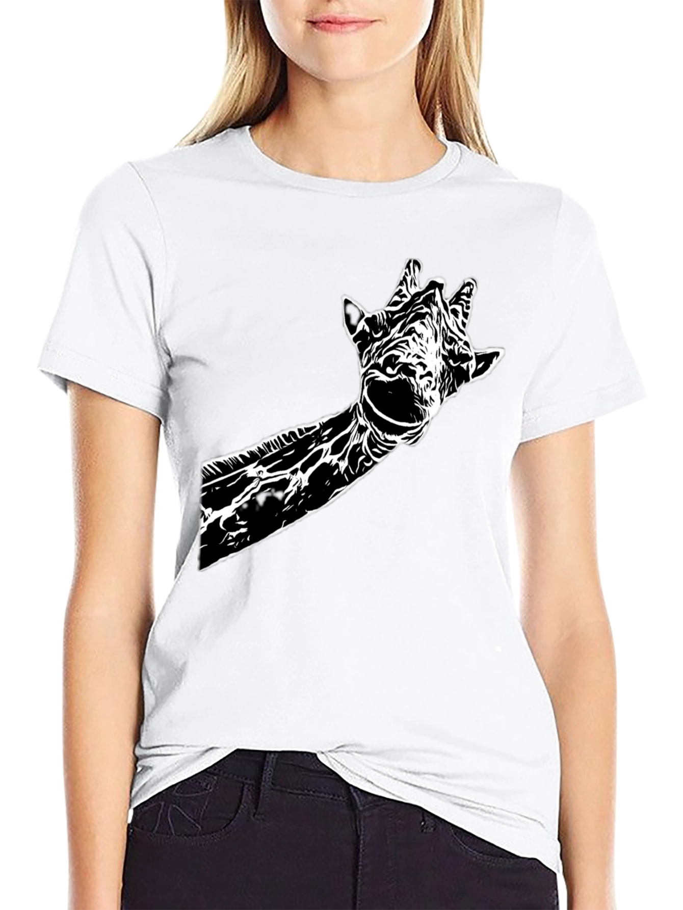 Black Giraffe Graphic Tee - Stylish Black Cotton T-Shirt view 9