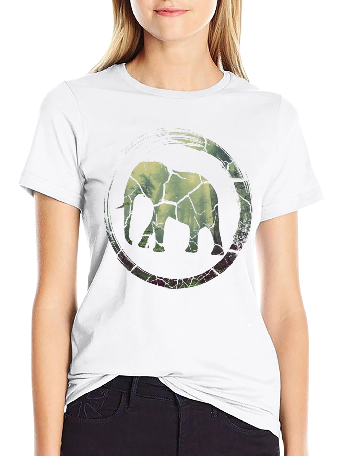 Black Elephant Graphic Print Black T-Shirt view 9
