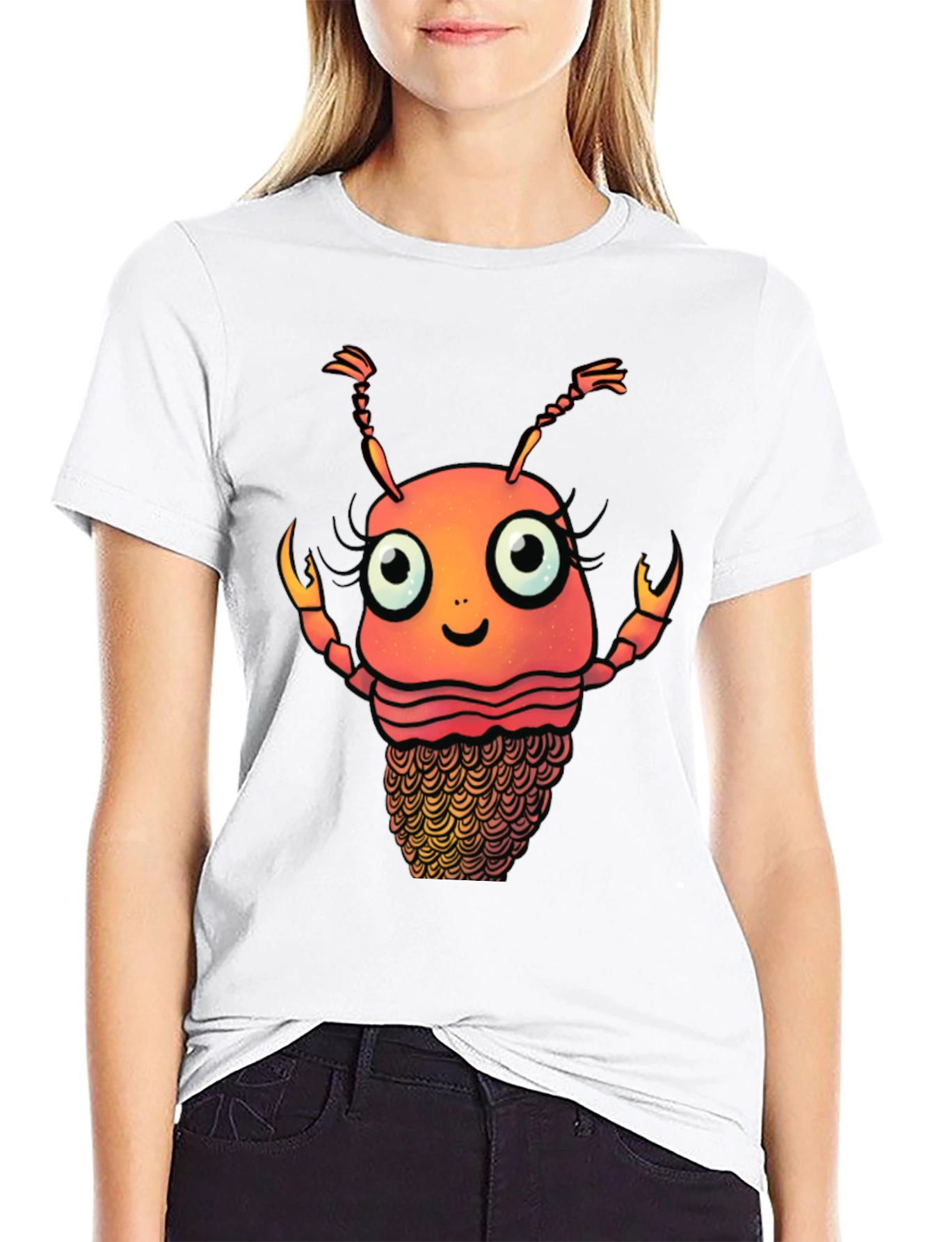 Black Funny Cartoon Lobster Graphic T-Shirt view 9