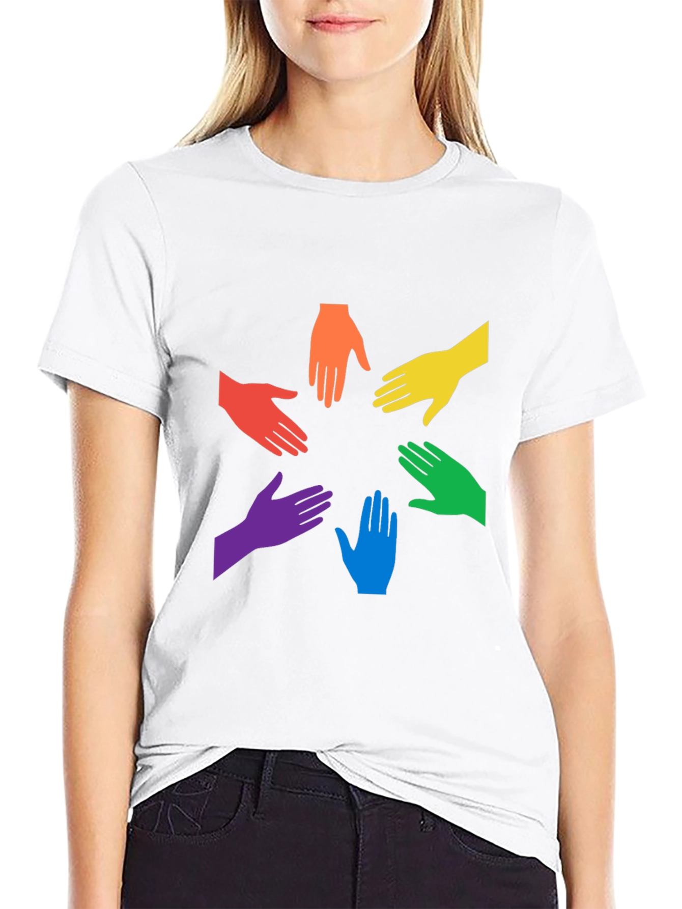 Black Unity Rainbow Hands Graphic T-Shirt view 9