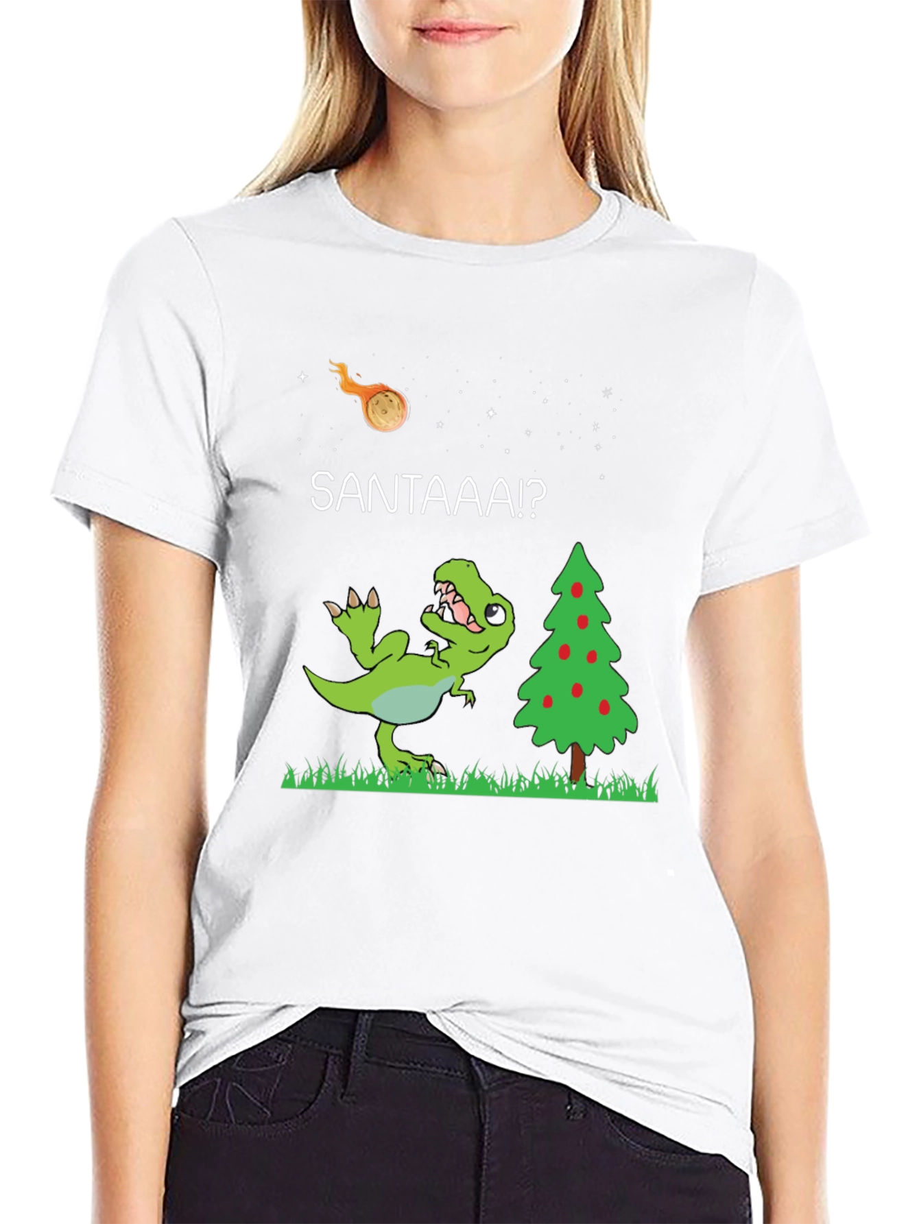 Black Dino Christmas T-Shirt: Santa Meteor! view 9