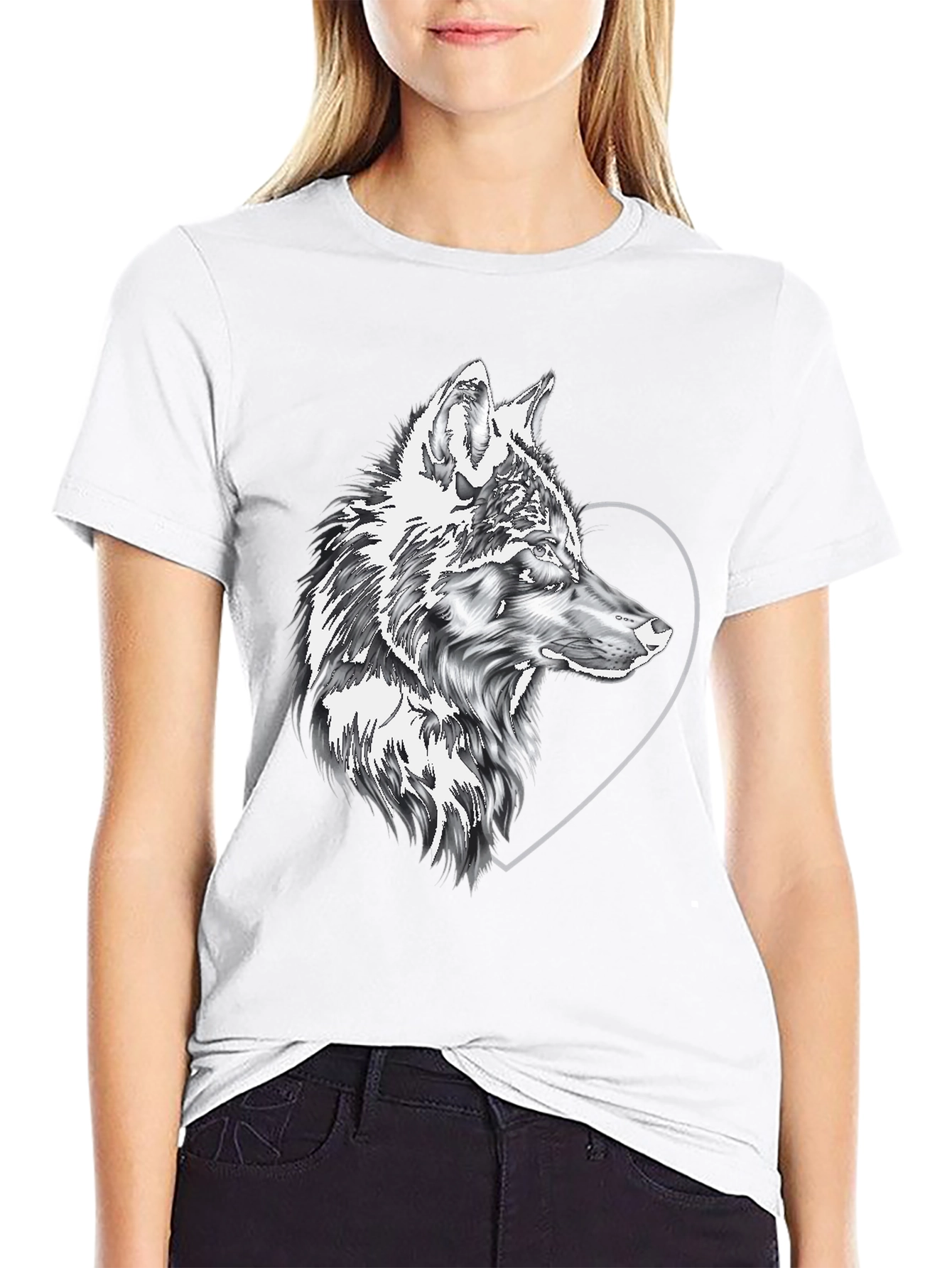 Black Wolf & Heart Graphic Black Tee view 9