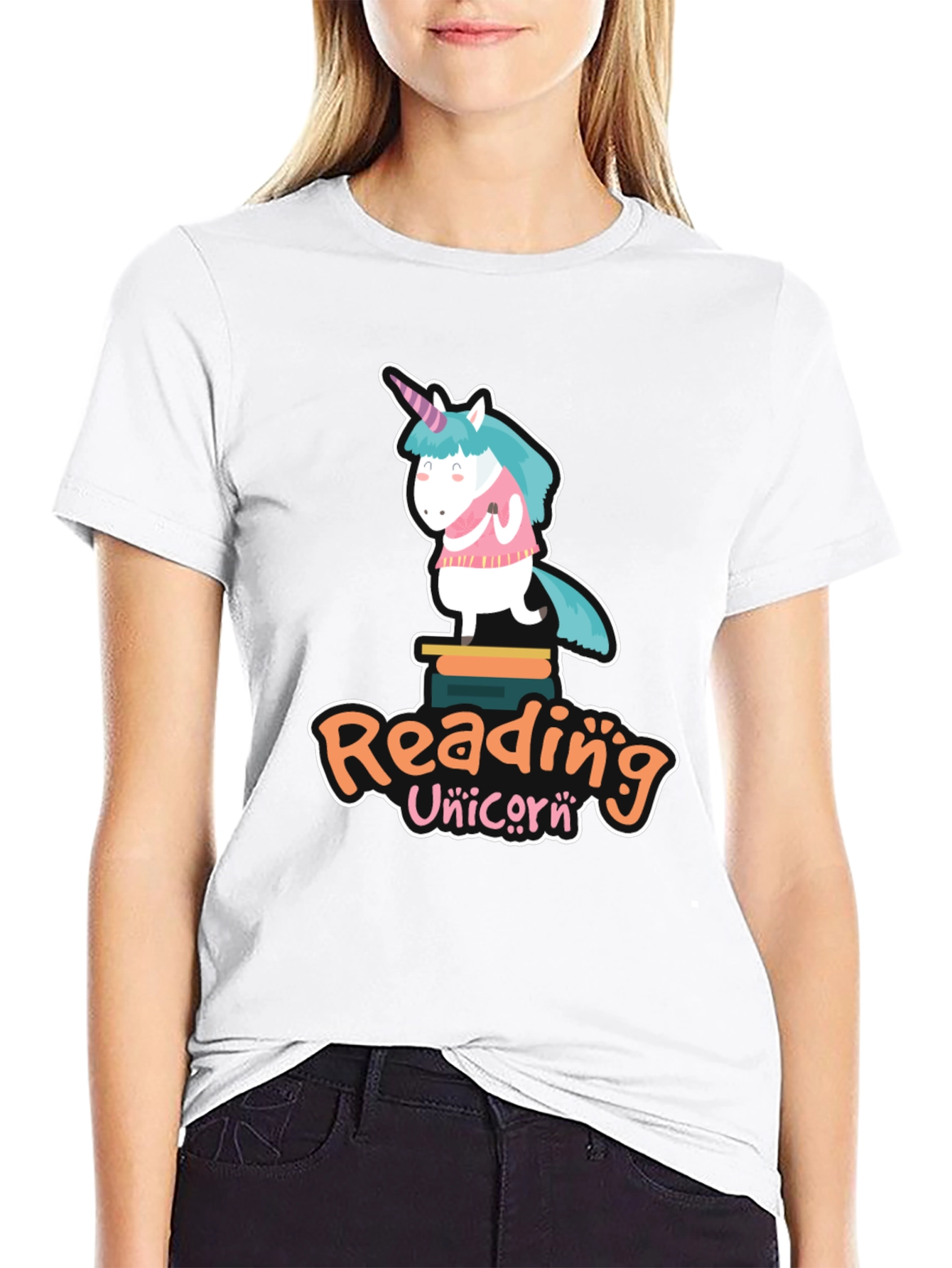 Black Reading Unicorn T-Shirt - Black Cotton Tee view 9