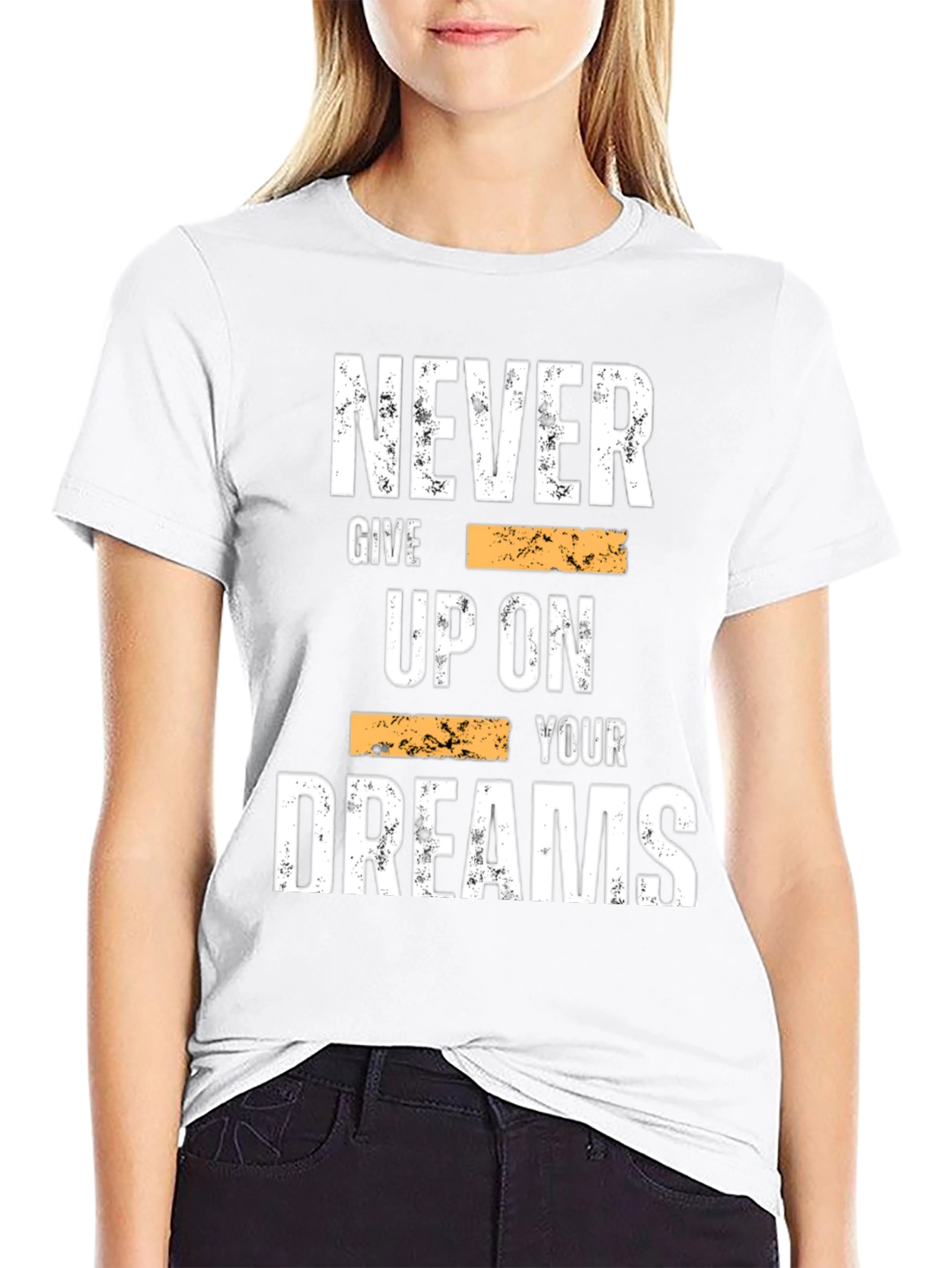 Black Inspirational Graphic Tee: Never Give Up On Your Dreams view 9