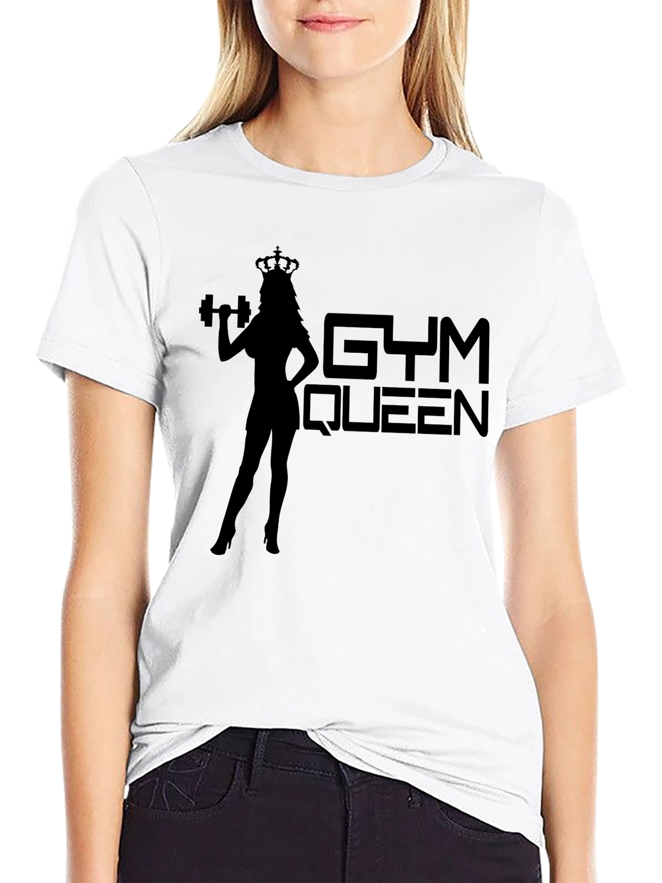 Black Gym Queen Graphic Tee - Black Fitness T-Shirt view 9