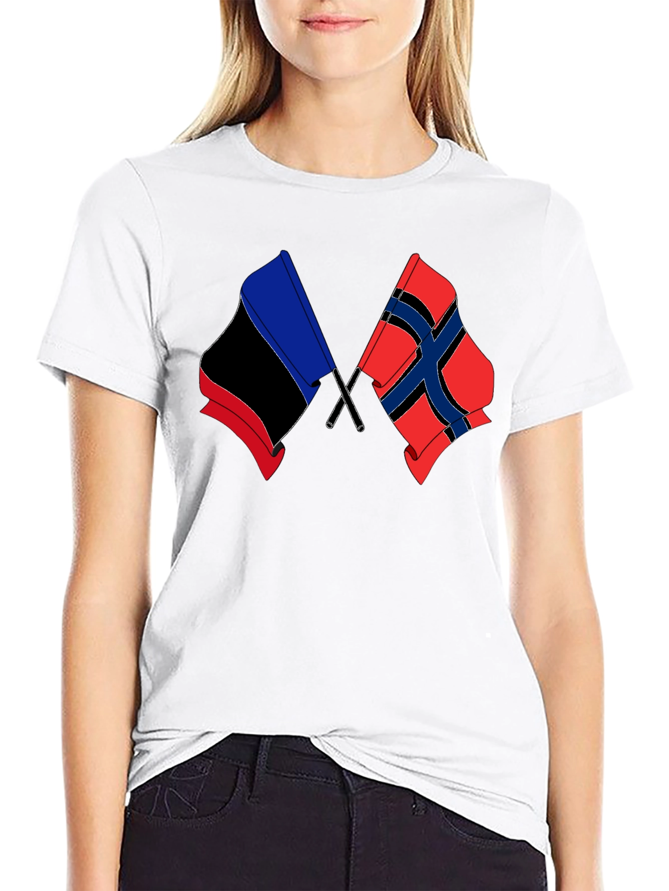 Black Dual Flag Graphic Tee - Black Cotton Blend Shirt view 9