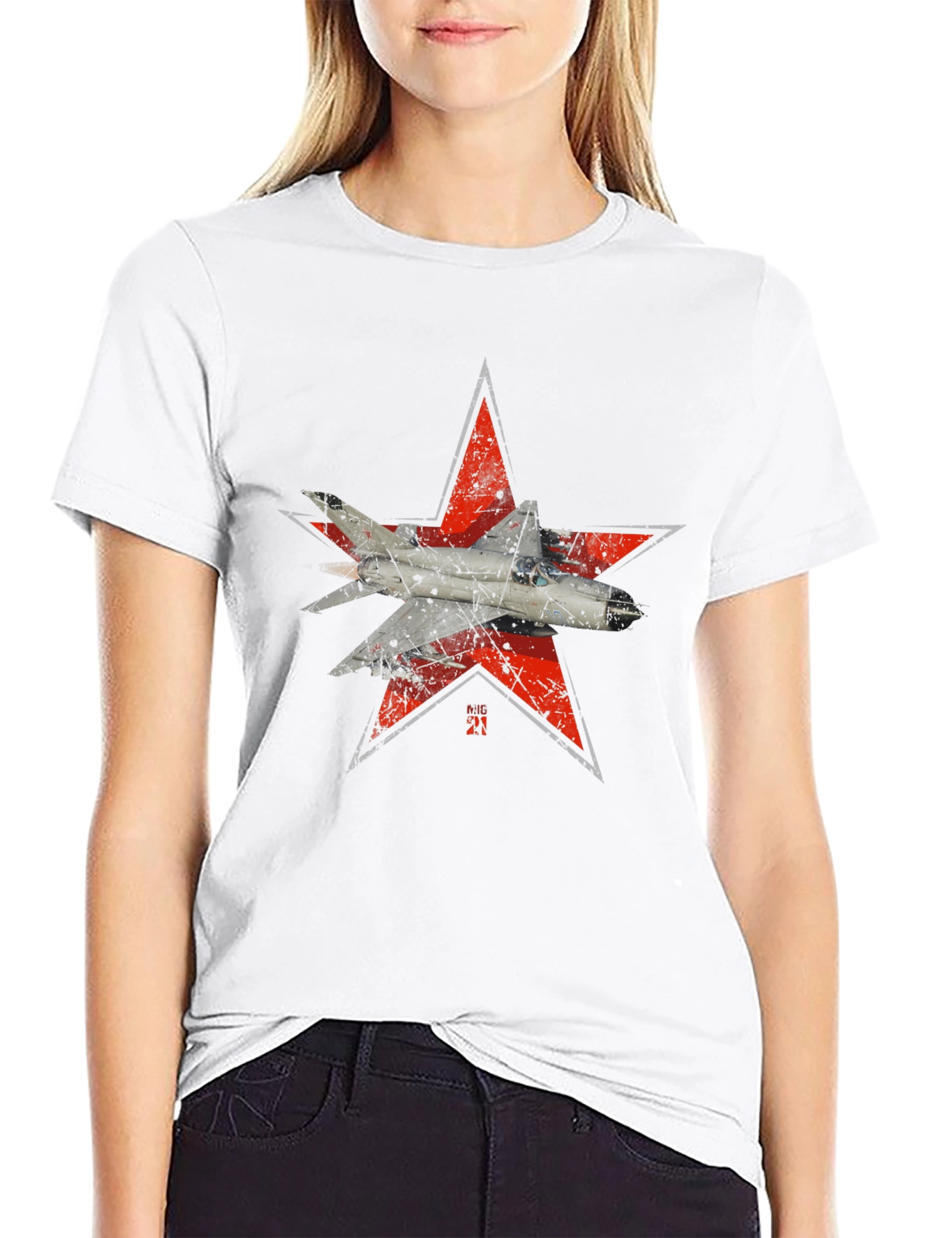 Black MiG-21 Jet Fighter T-Shirt view 9