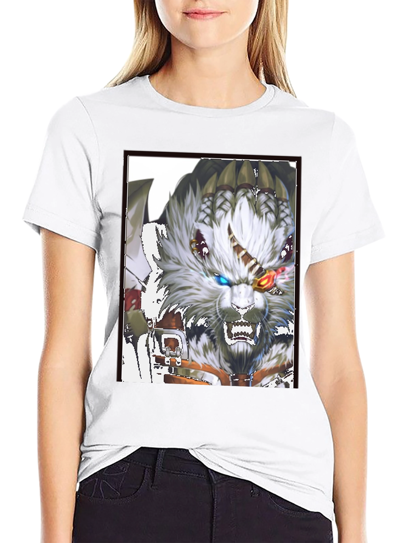 Black Bold Graphic Print Tee - Fierce Fantasy Wolf view 9