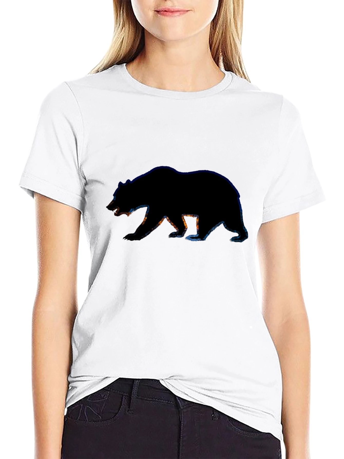 Black Bear Silhouette Graphic Tee - Black Cotton T-Shirt view 9