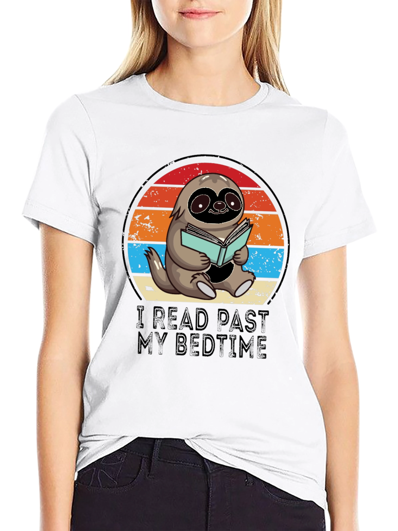Black Funny Sloth Reading T-Shirt view 9