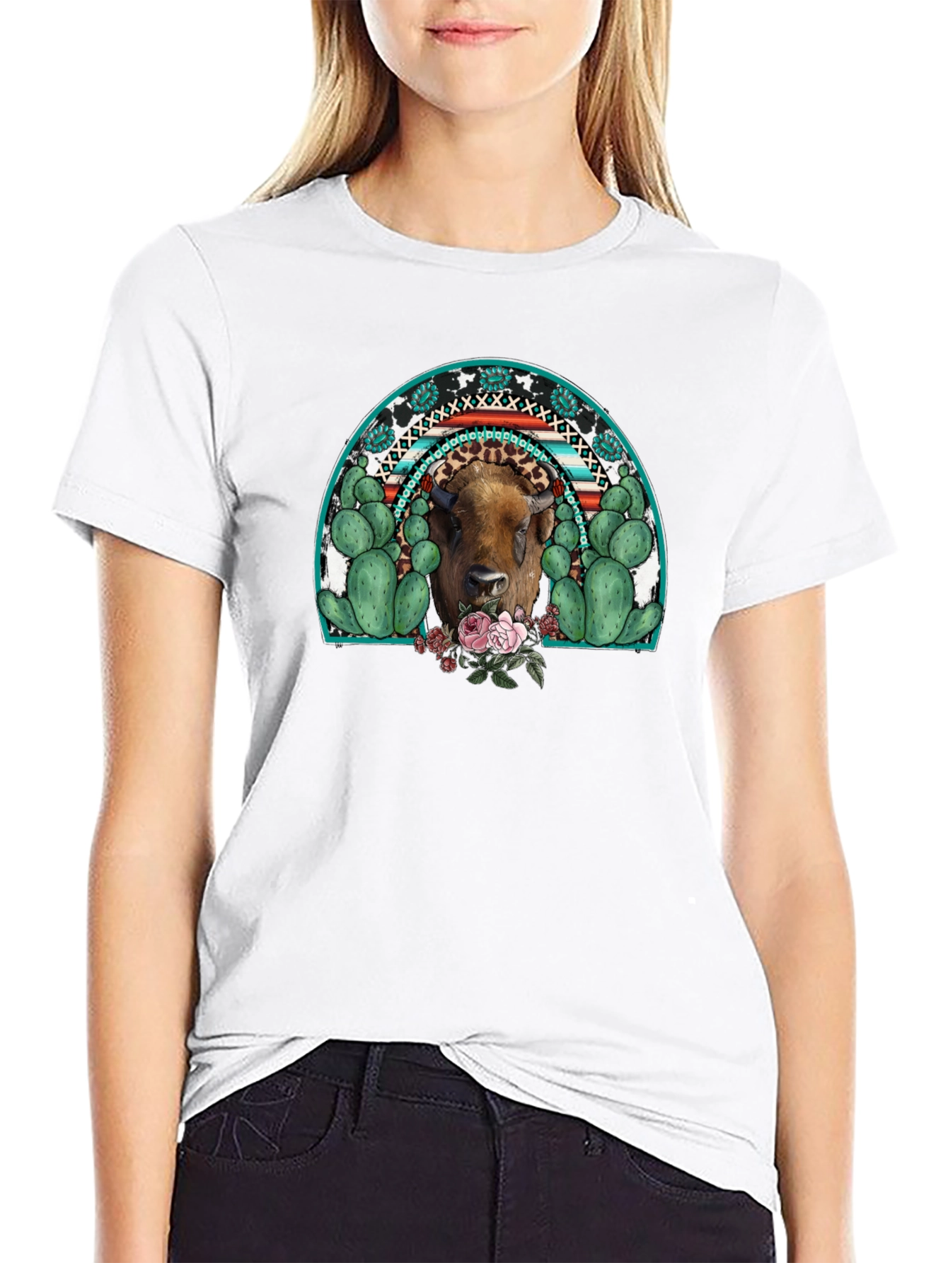 Black Buffalo Rainbow Graphic Tee - Western Style view 9