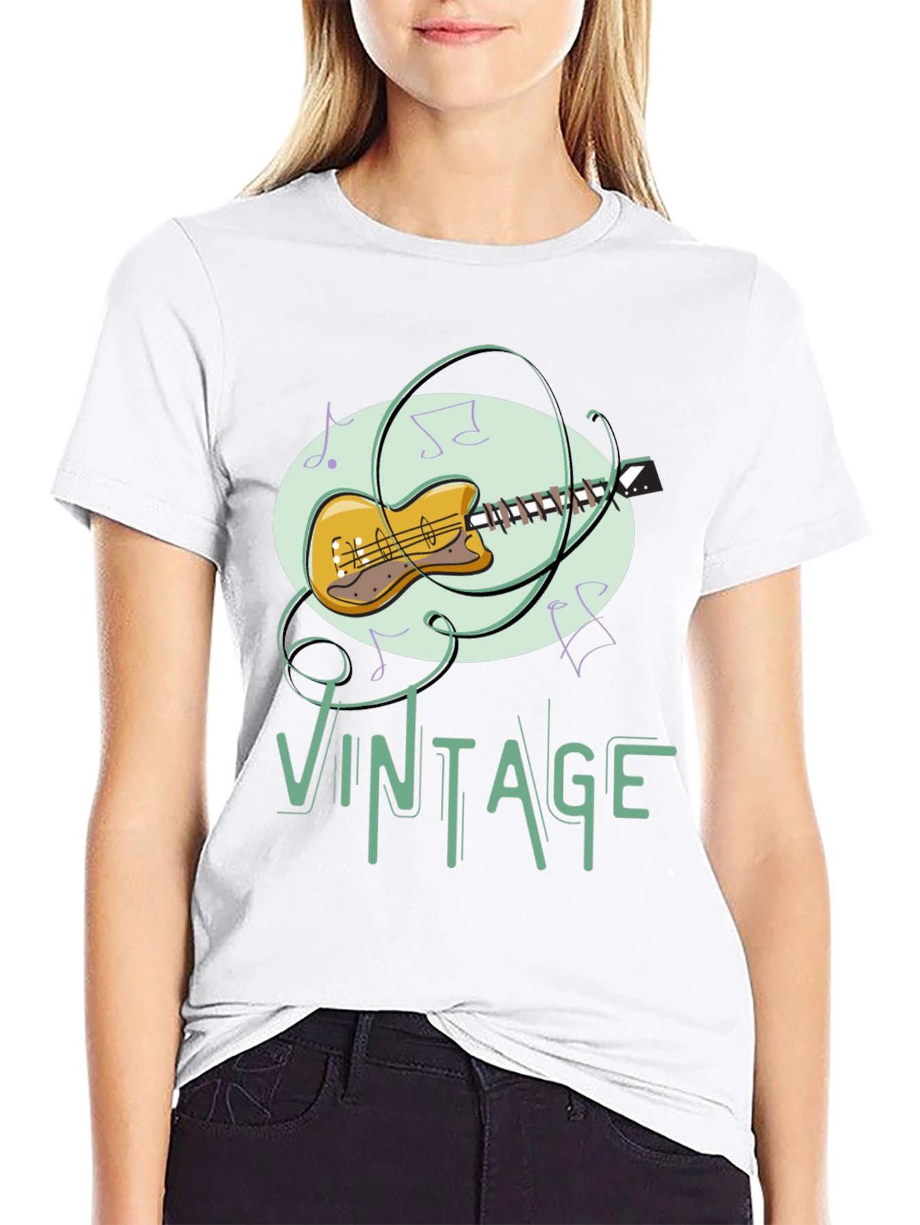 Black Vintage Guitar Music T-Shirt view 9