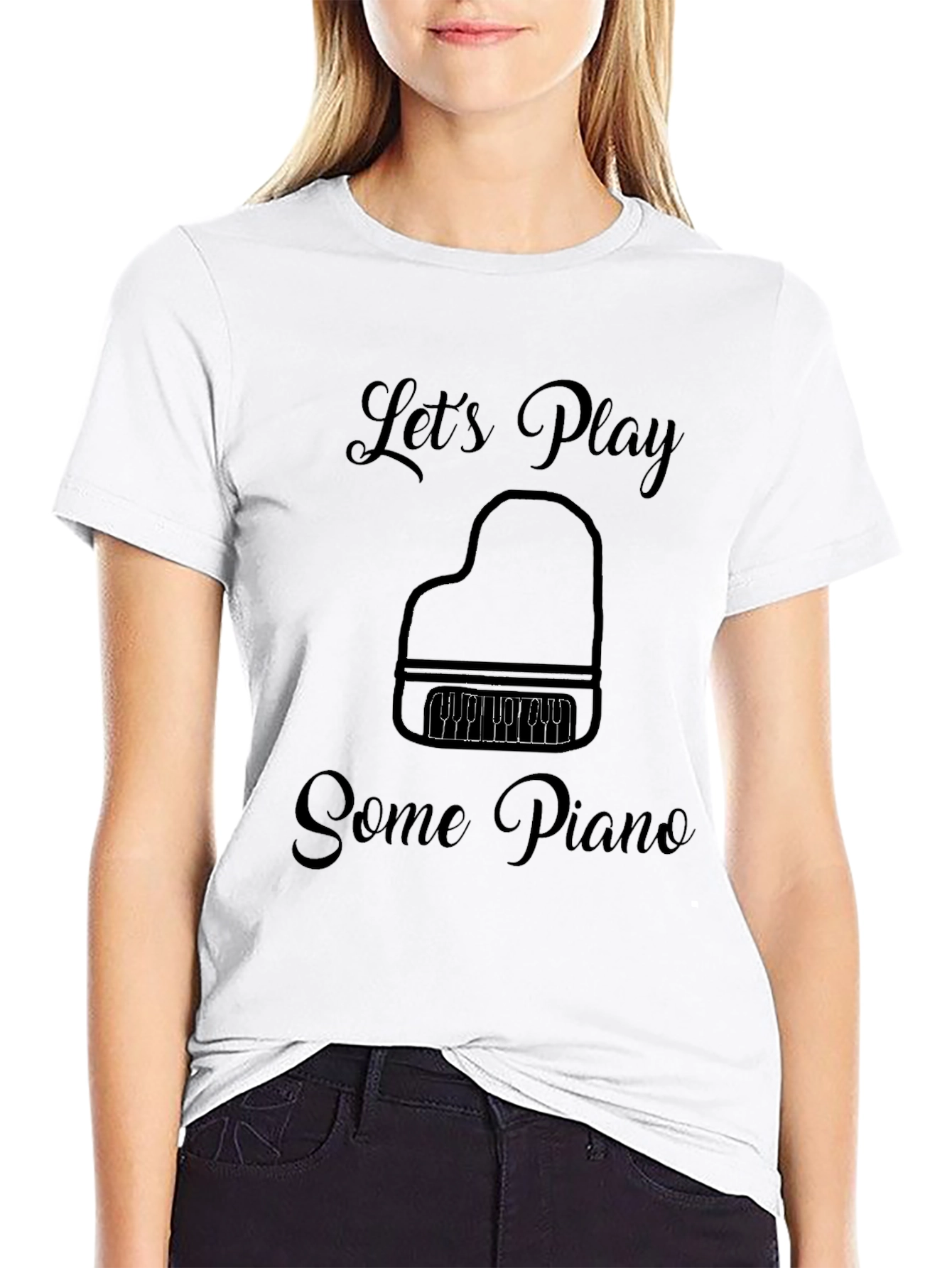 Black Let's Play Some Piano Graphic Tee view 9