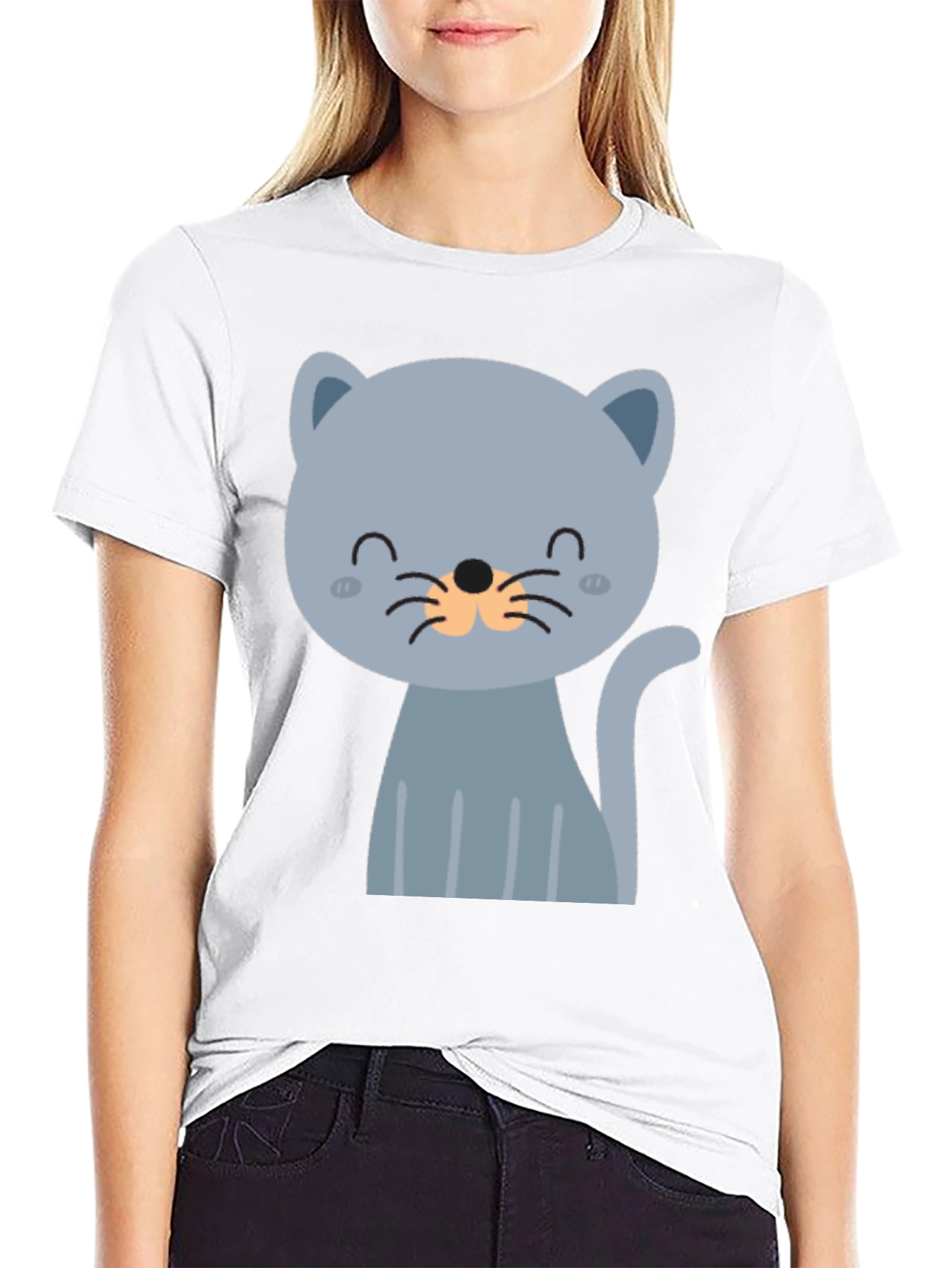 Black Cute Cartoon Cat Graphic T-Shirt view 9