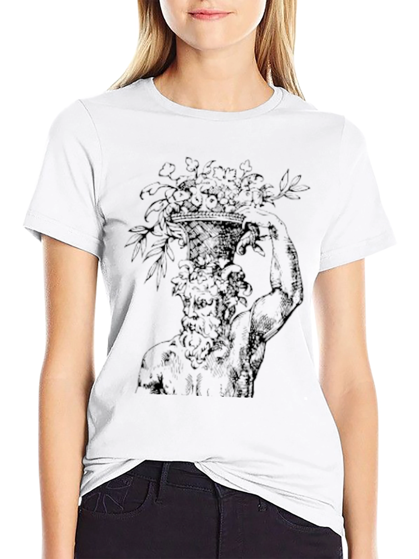 Black Floral Greek Statue Graphic Tee - Black view 9