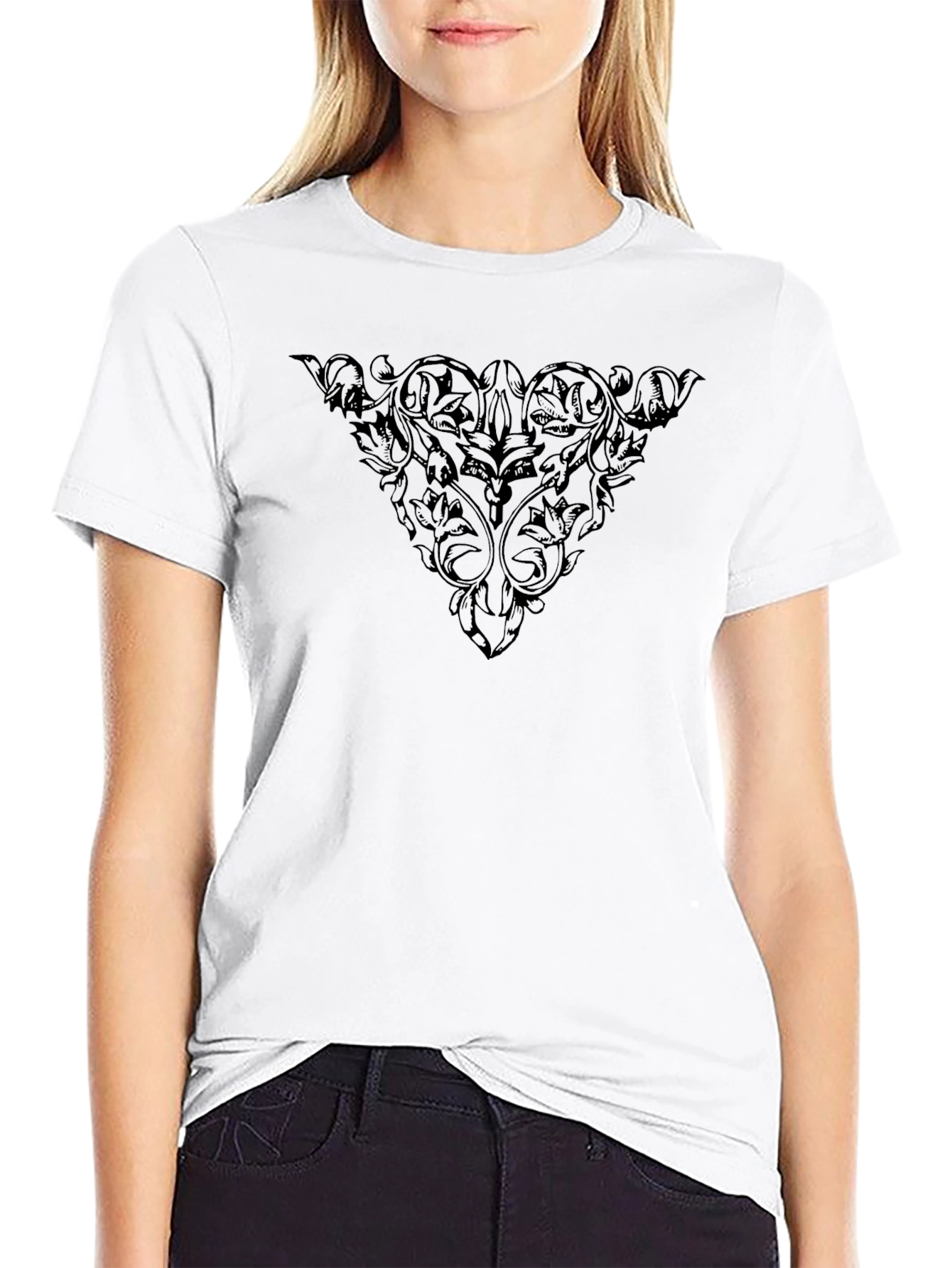 Men's Black Floral Scrollwork Graphic T-Shirt - 9