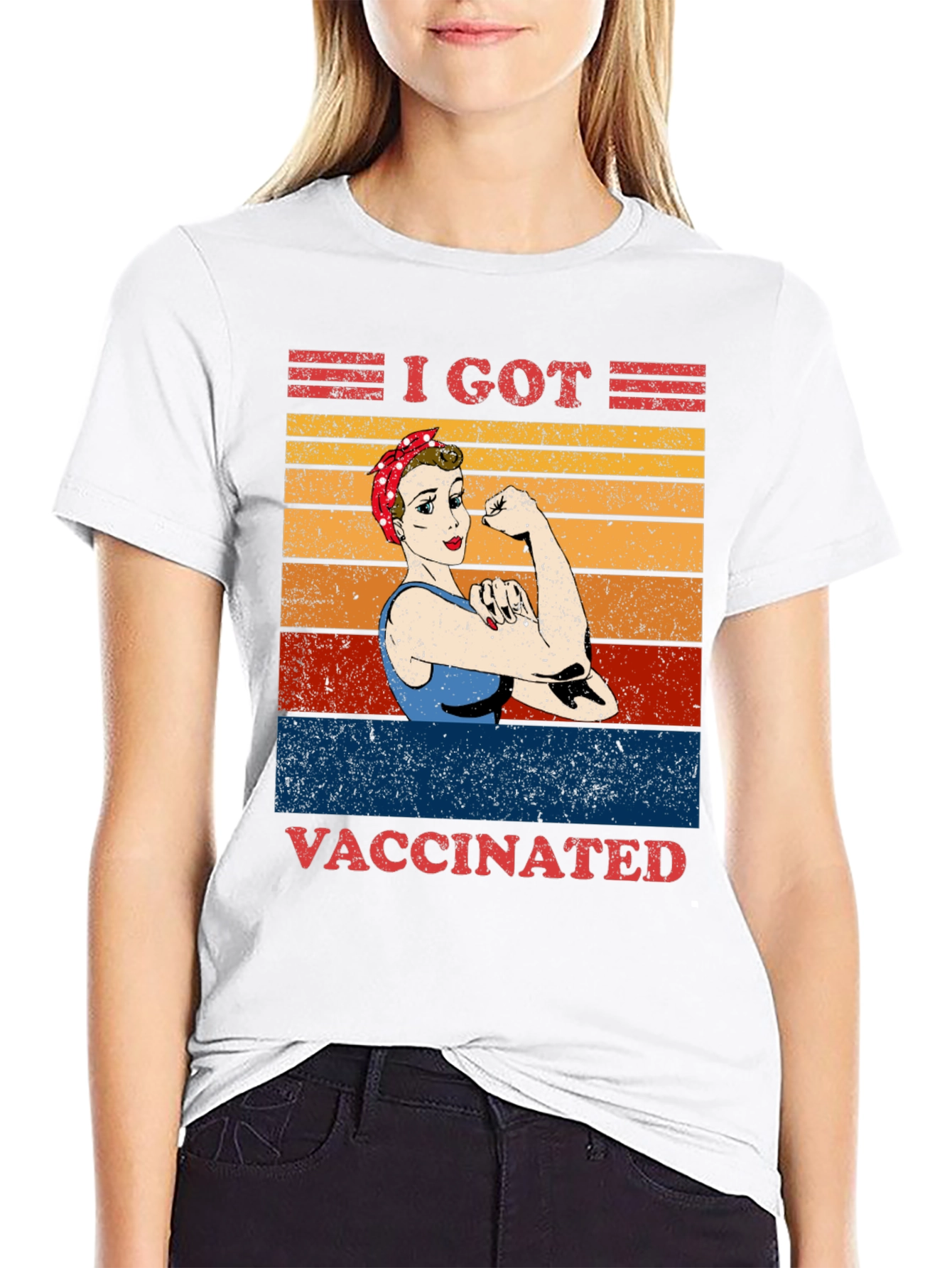 Black I Got Vaccinated T-Shirt Rosie the Riveter Graphic Tee view 9
