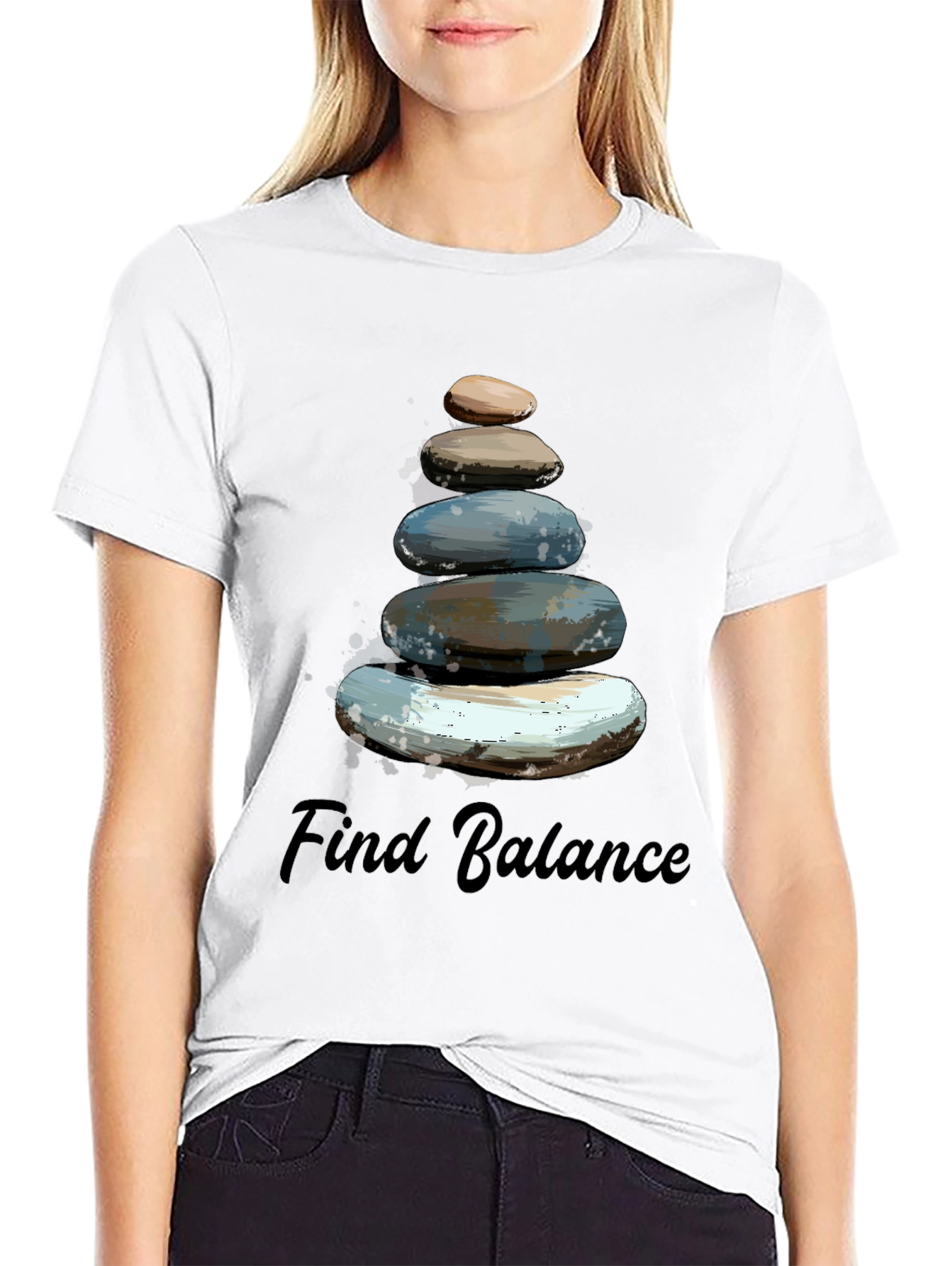 Black Find Balance Stone Stack Men's T-Shirt view 9