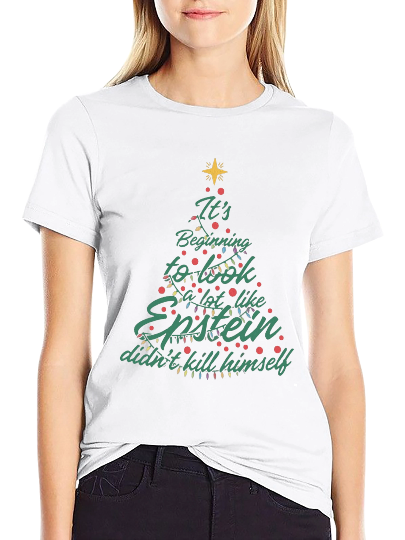 Black Epstein Didn't Kill Himself Christmas Tree T-Shirt view 9