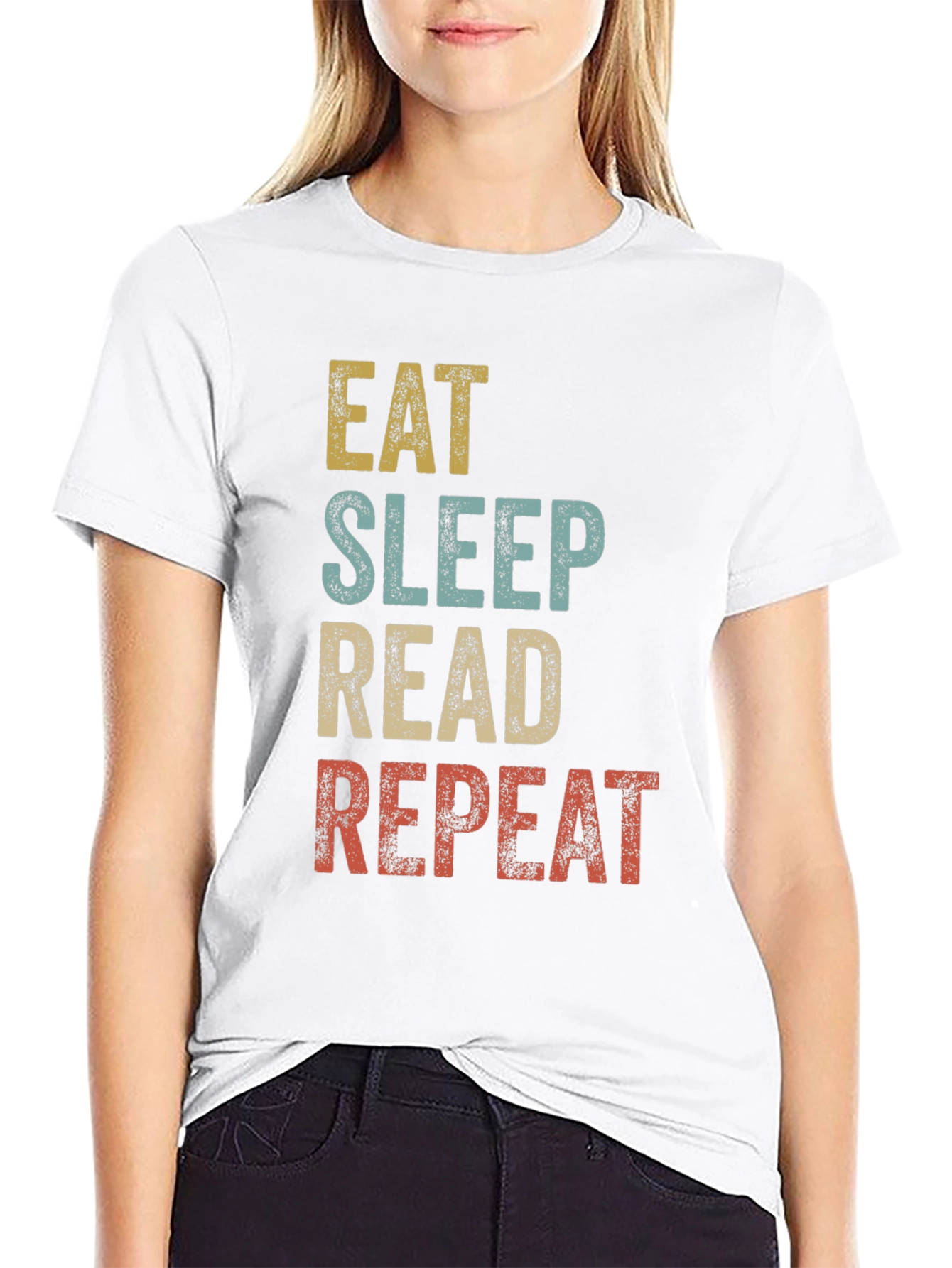 Black Eat Sleep Read Repeat Graphic Tee view 9