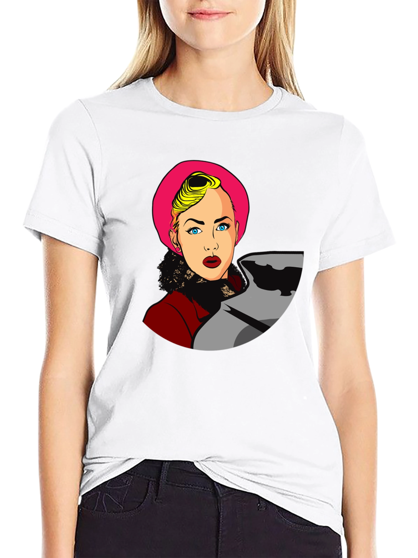 Black Pop Art Woman Graphic Black T-Shirt view 9