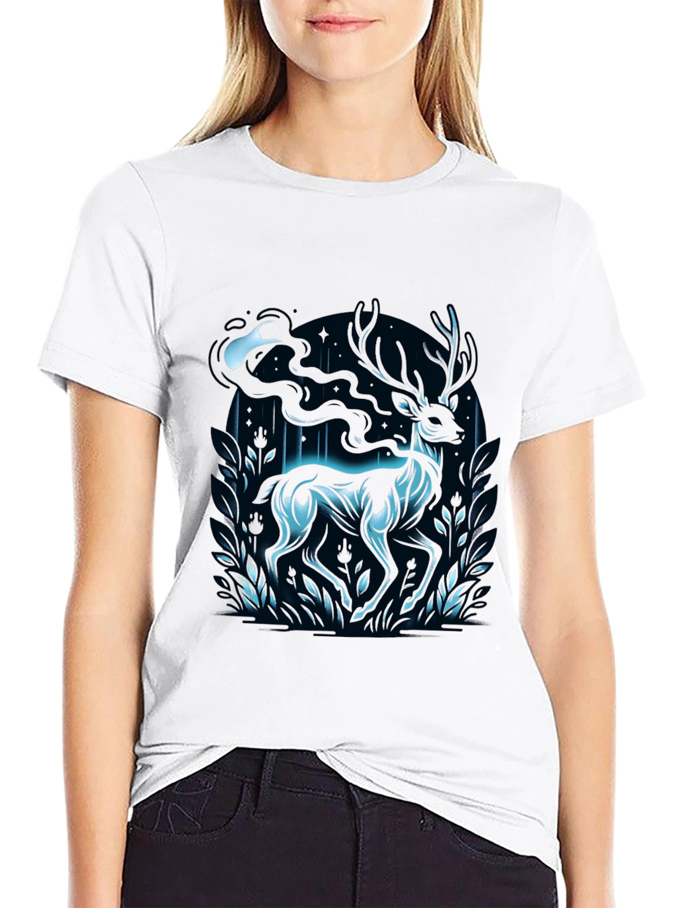 Black Mystic Deer Graphic T-Shirt - Black view 9