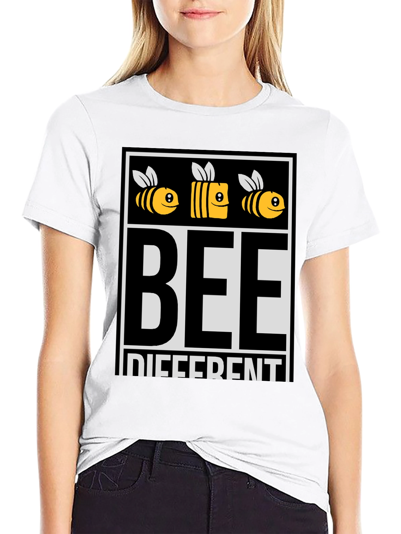 Black Bee Different Graphic Tee - Black Cotton T-Shirt view 9