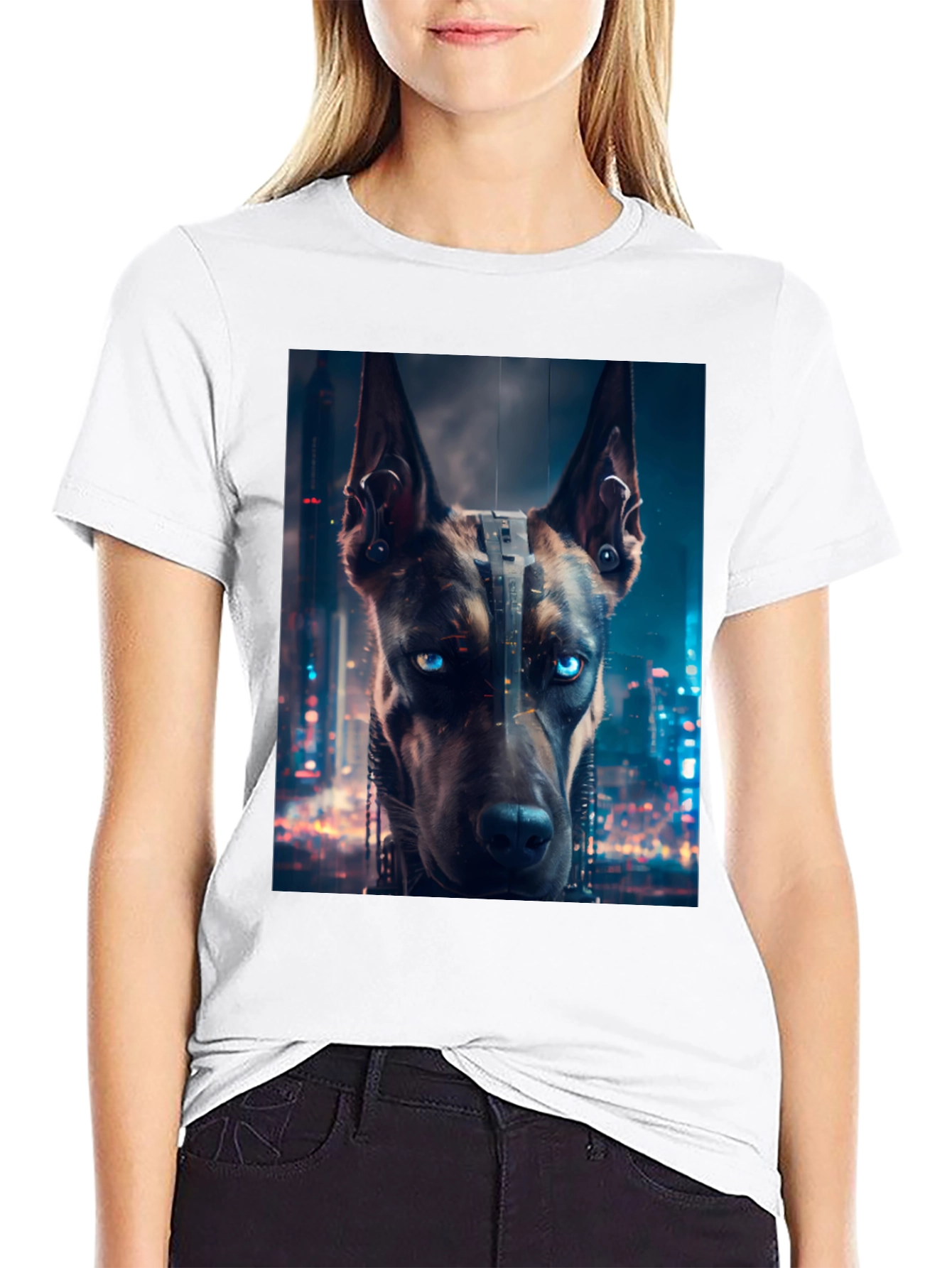 Black Cyberpunk Doberman T-Shirt - Urban Style view 9