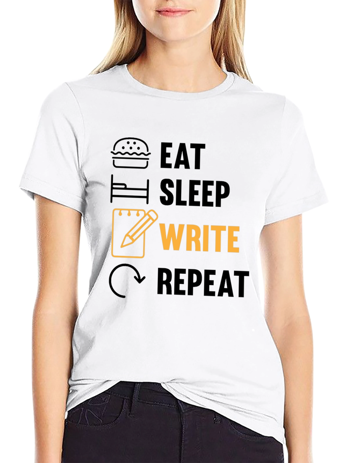 Black Eat Sleep Write Repeat Novelty T-Shirt view 9